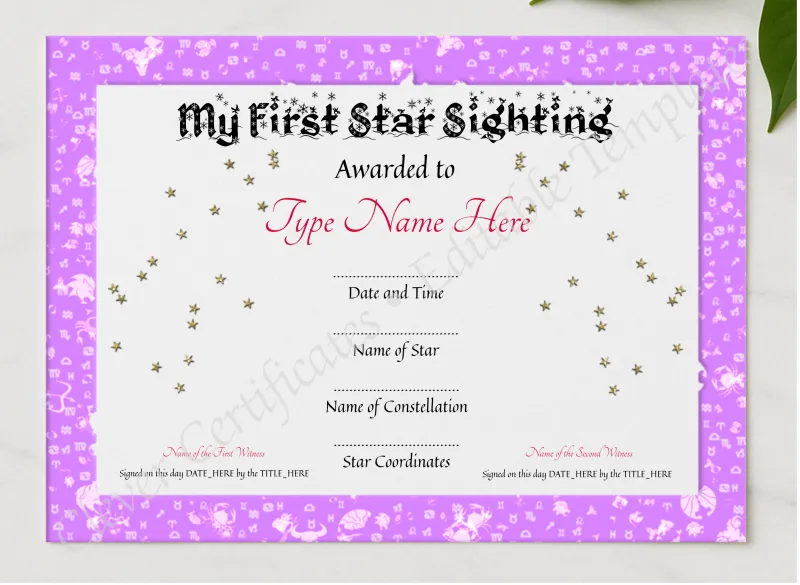 My First Star Sighting Certificate presented in a sleek wooden frame, elegantly arranged on a stylish table.
