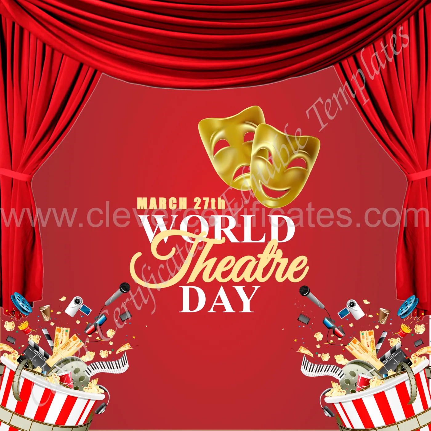 Editable Theatre Day Instagram Post — Certificate Template Preview