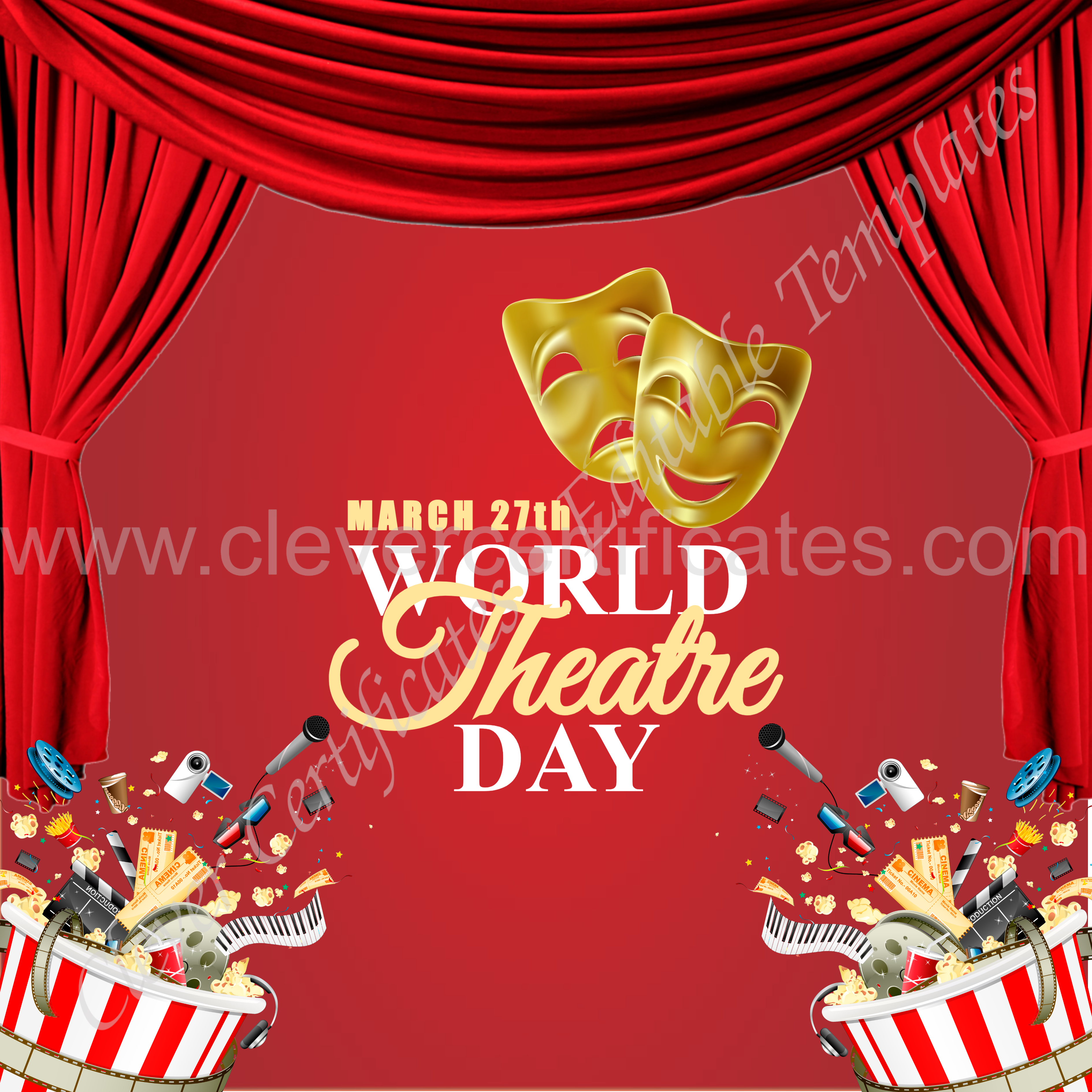 Editable Theatre Day Instagram Post — Certificate Template Preview