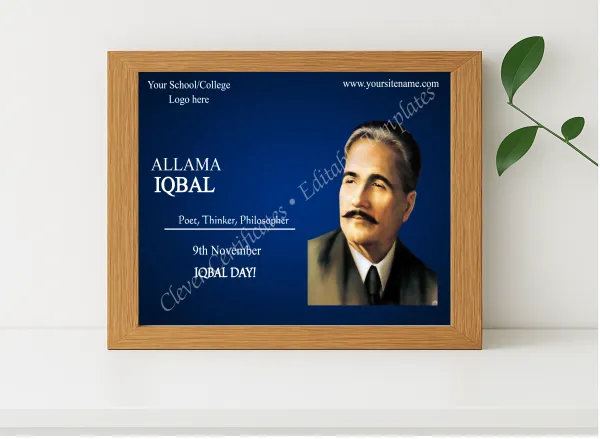 Realistic mockup featuring Editable Allama Iqbal Day Facebook Post displayed within a modern frame, set against a minimalistic background.
