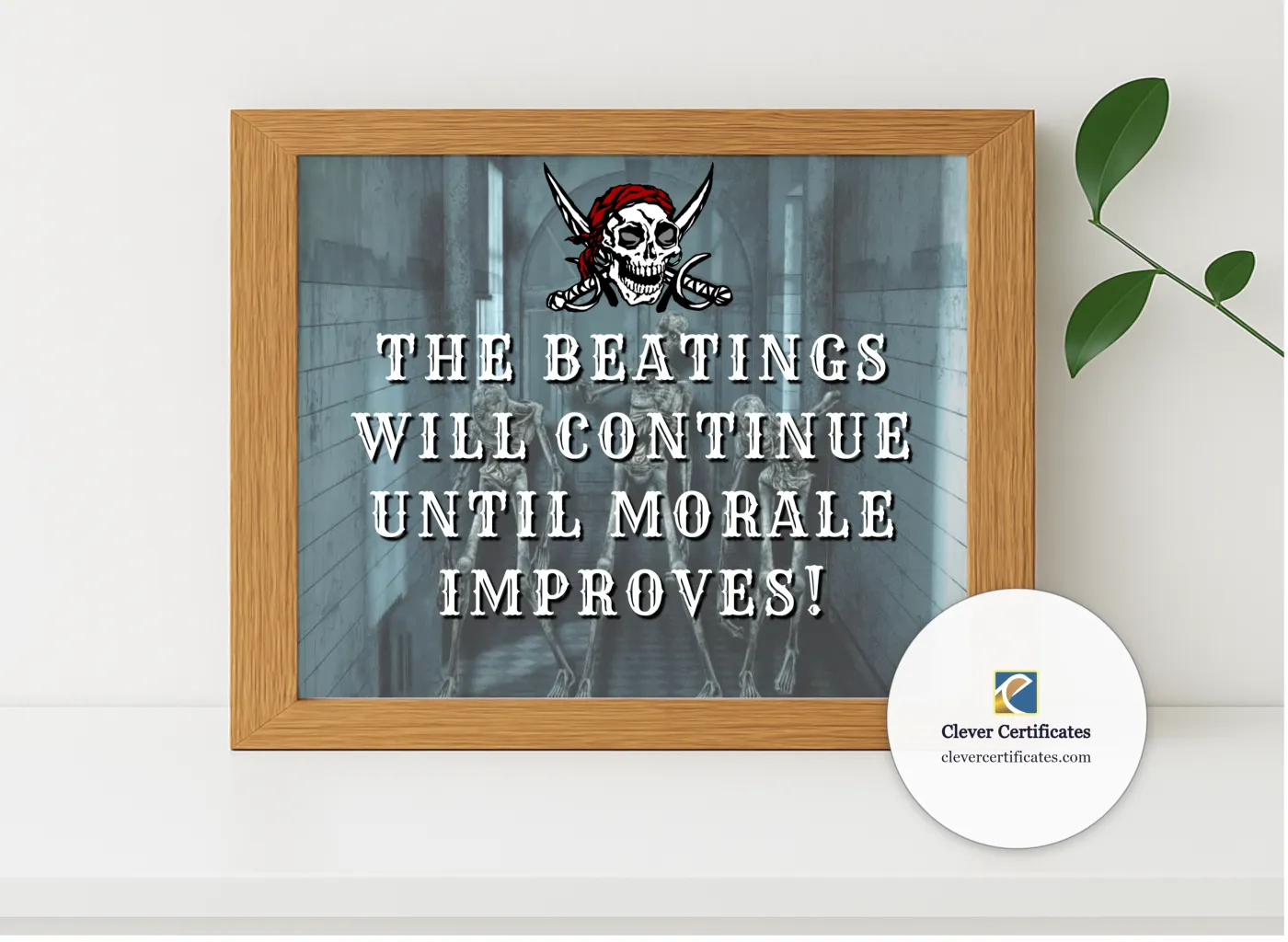 Realistic mockup featuring The Beatings Will Continue displayed within a modern frame, set against a minimalistic background.
