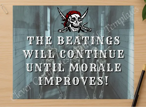 Professional preview of The Beatings Will Continue certificate on high-quality stationery paper, ideal for showcasing the final look.