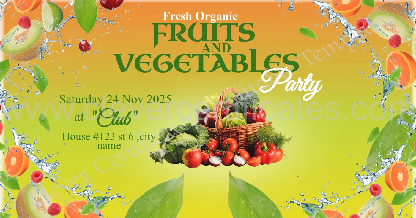 Editable Fruit And Vegetable Party Facebook Post — Certificate Template Preview