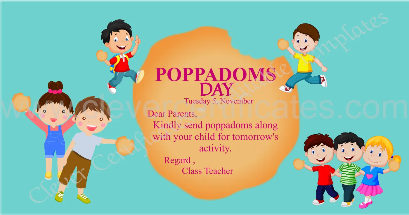 Editable POPPADOMS Day Facebook Post — Certificate Template Preview