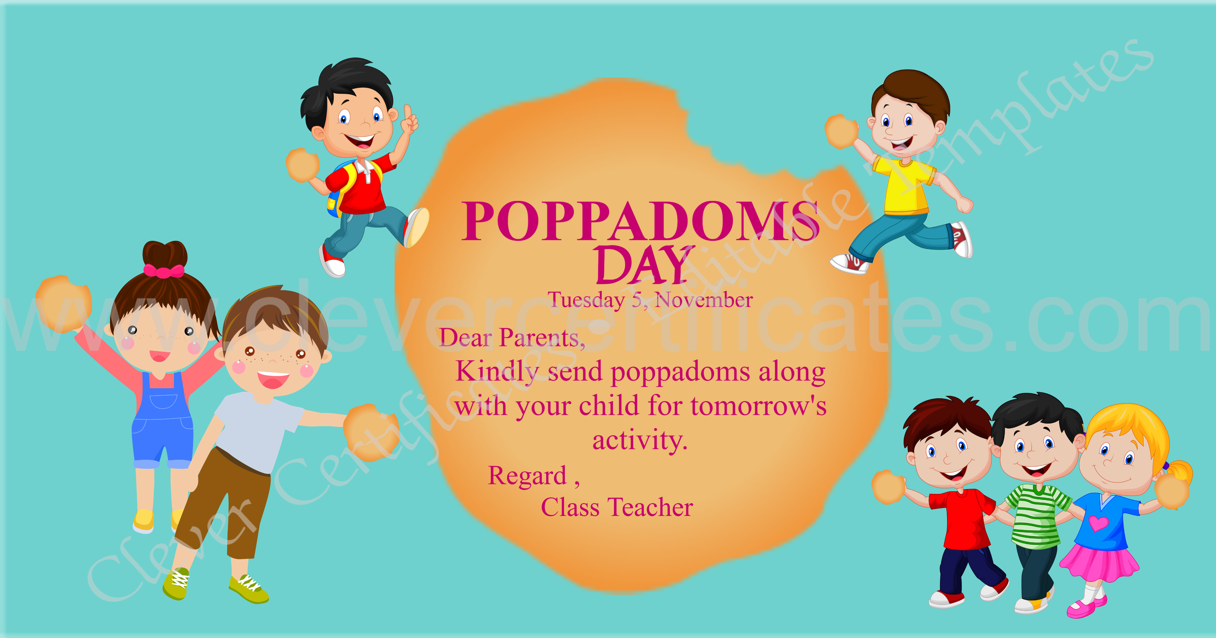 Editable POPPADOMS Day Facebook Post — Certificate Template Preview