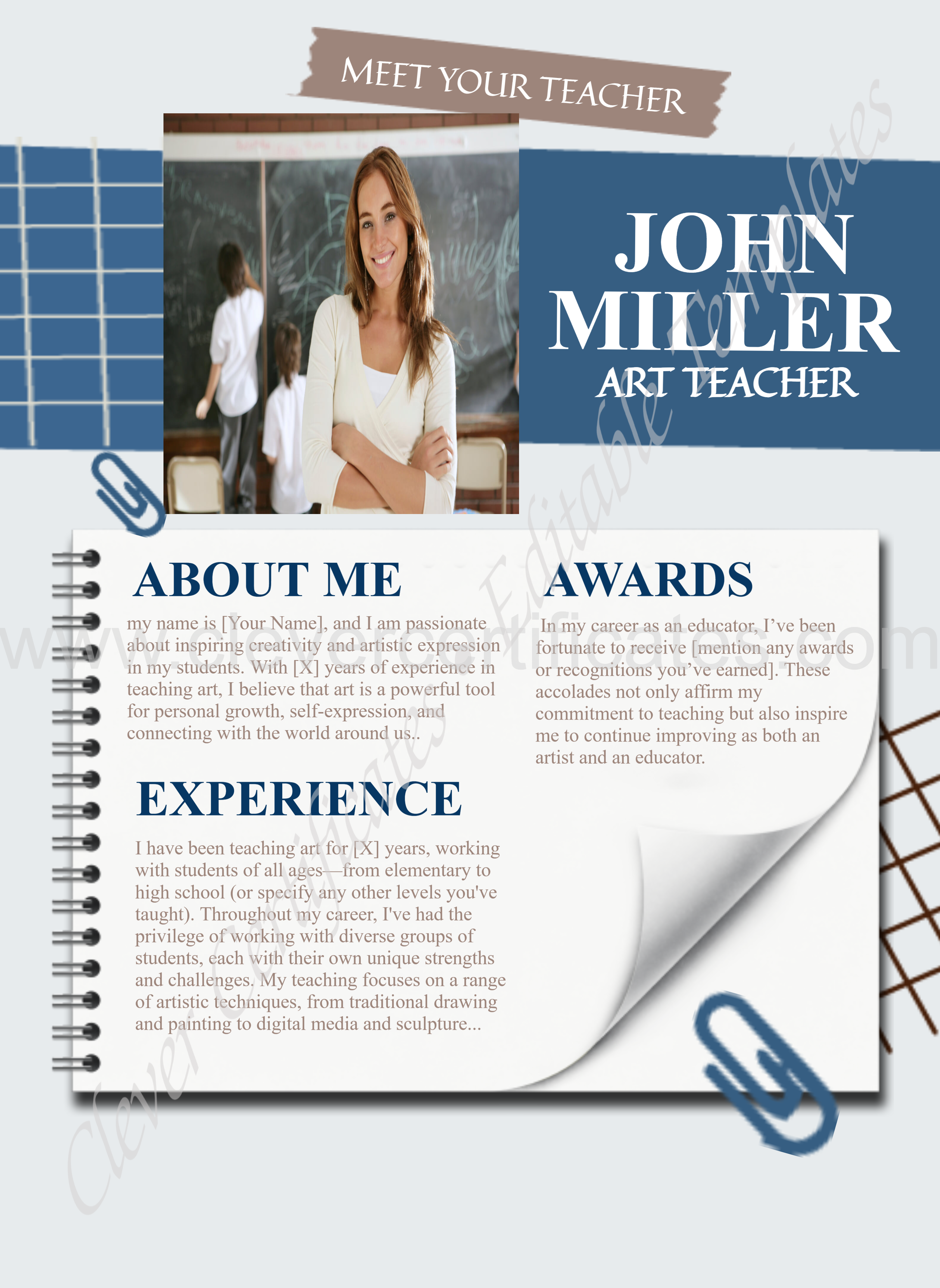 Editable Teacher Profile Template  — Certificate Template Preview