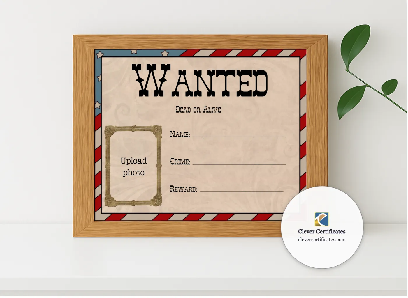 Realistic mockup featuring Wanted Poster displayed within a modern frame, set against a minimalistic background.