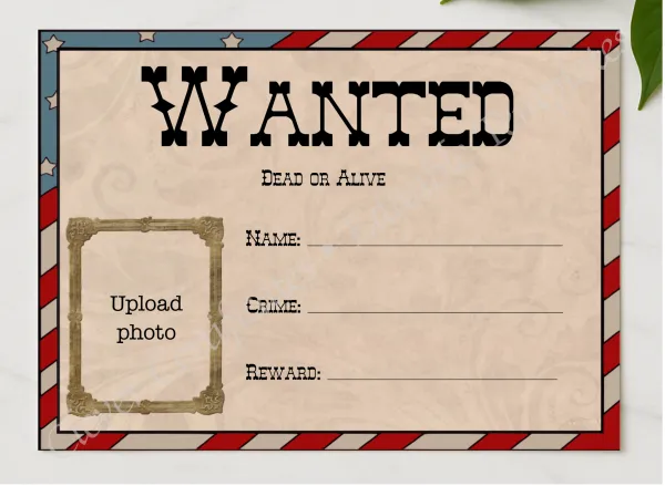 Wanted Poster presented in a sleek wooden frame, elegantly arranged on a stylish table.