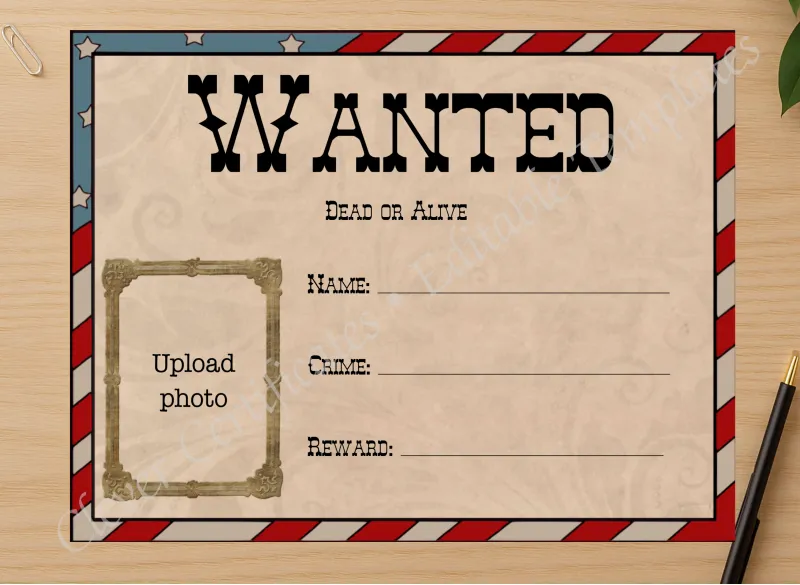 Professional preview of Wanted Poster certificate on high-quality stationery paper, ideal for showcasing the final look.