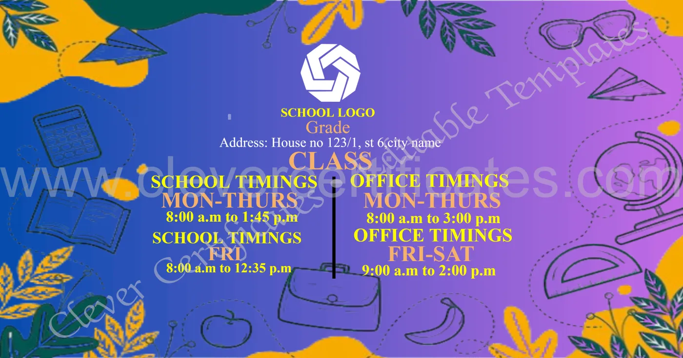 Editable Interactive Template For School Timing Facebook Post — Certificate Template Preview