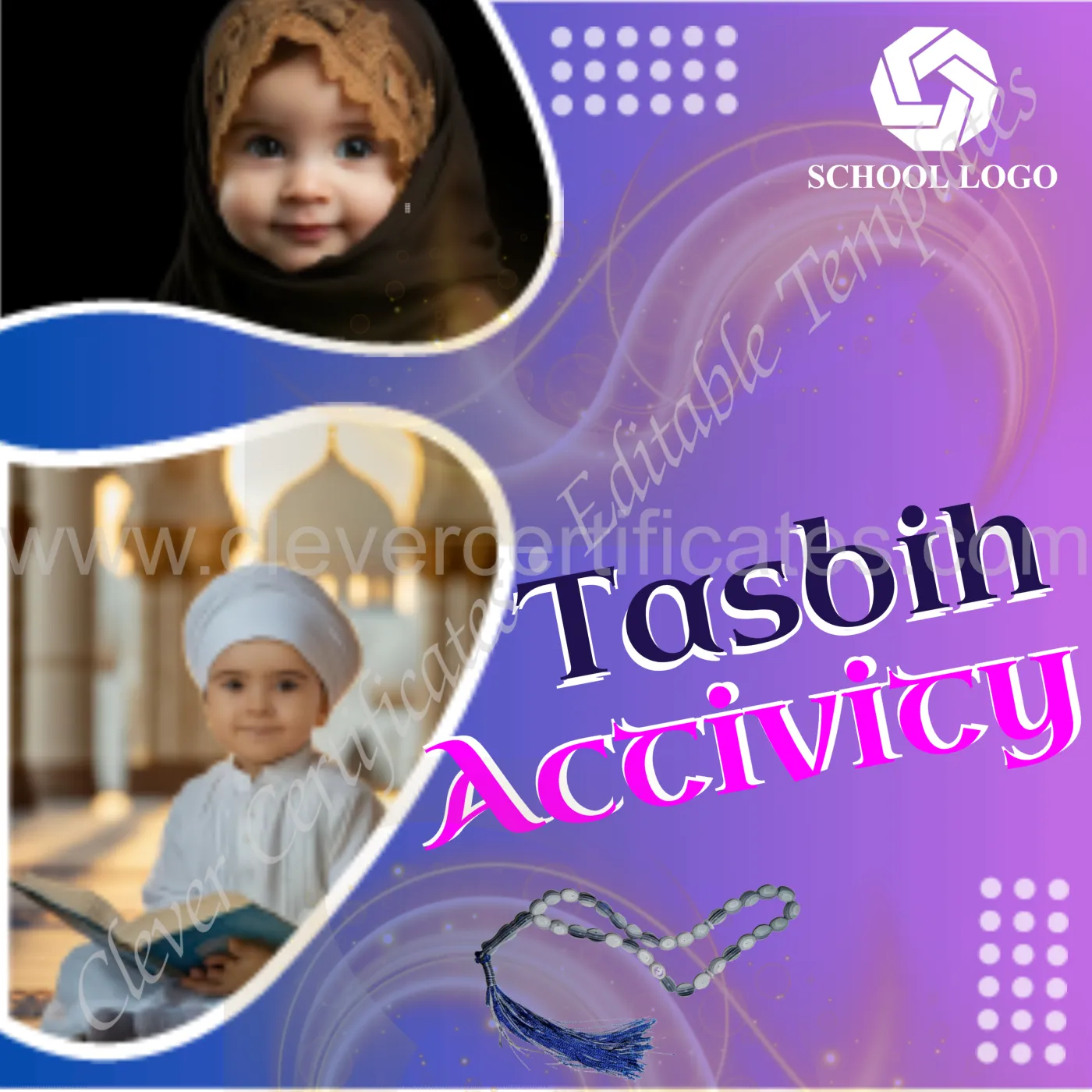 Editable Recitation School Instagram Post — Certificate Template Preview