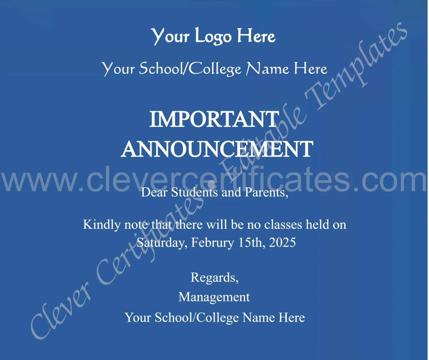 Editable Announcement Facebook Post — Certificate Template Preview