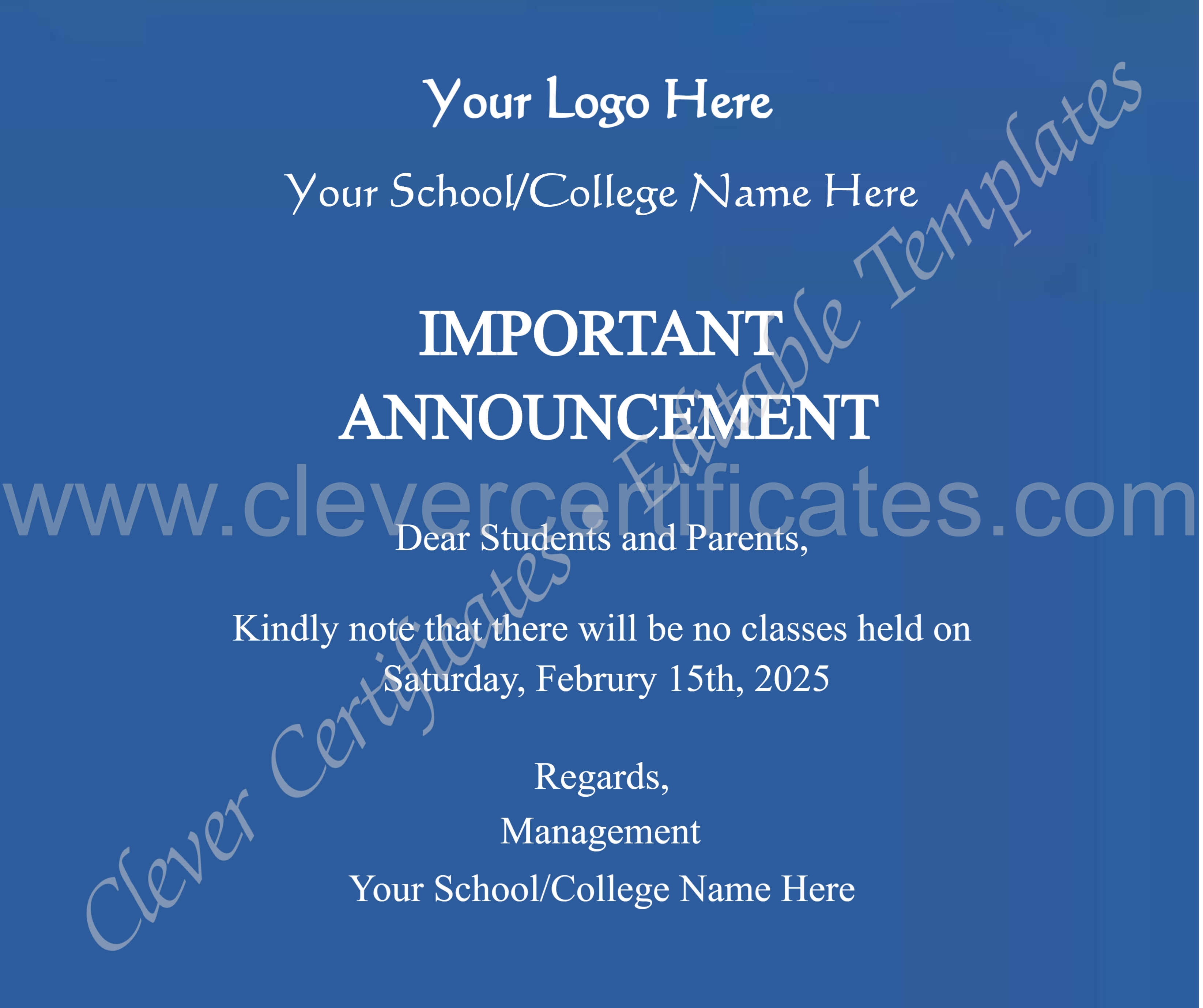 Editable Announcement Facebook Post — Certificate Template Preview