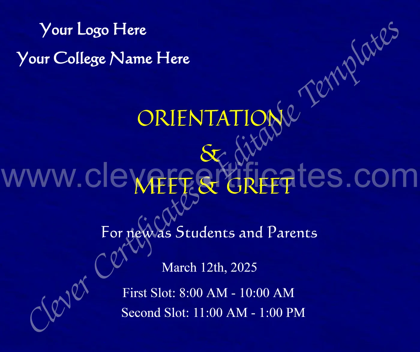 Editable Orientation And Meet And Greet Notification — Certificate Template Preview