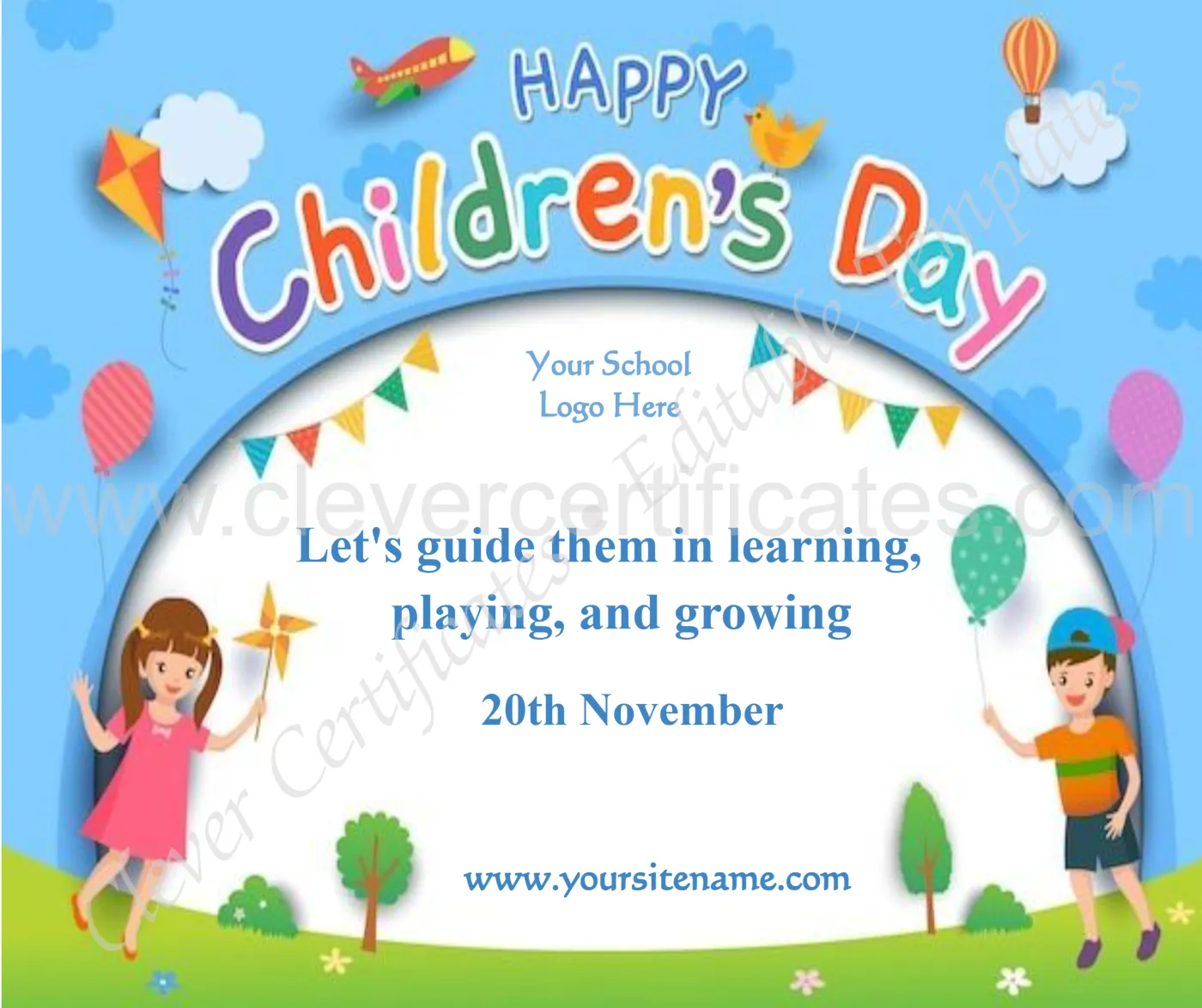 Editable Childrens Day Facebook Post — Certificate Template Preview