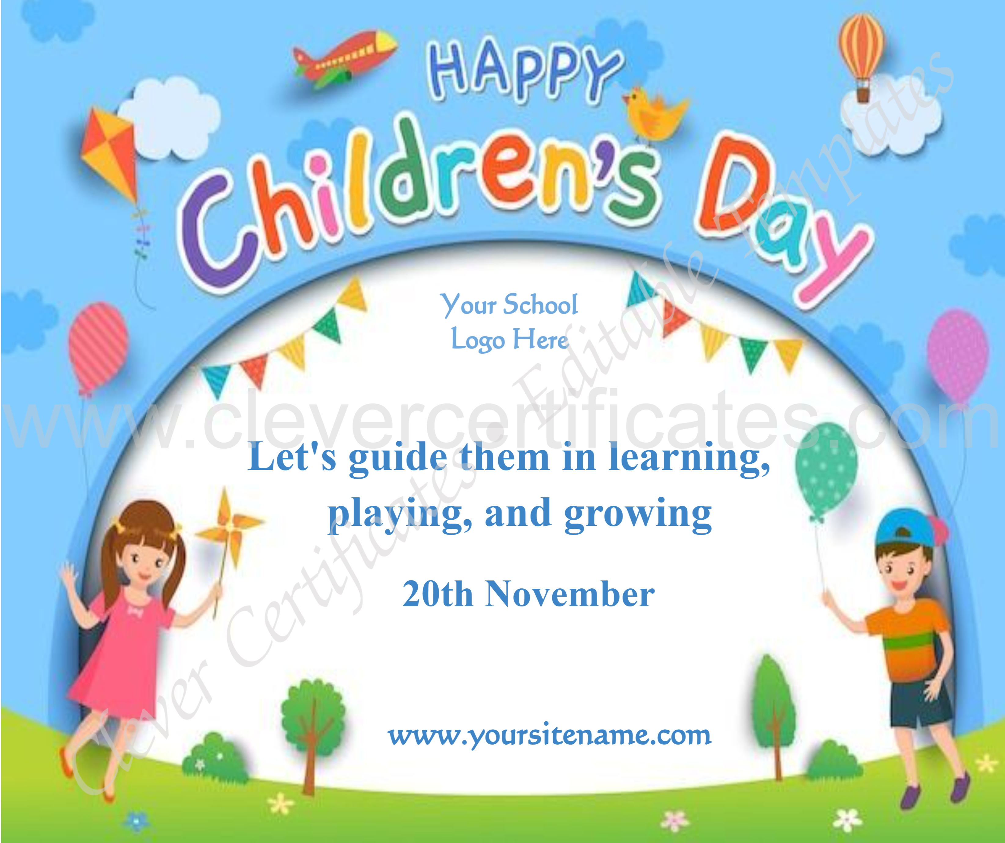 Editable Childrens Day Facebook Post — Certificate Template Preview