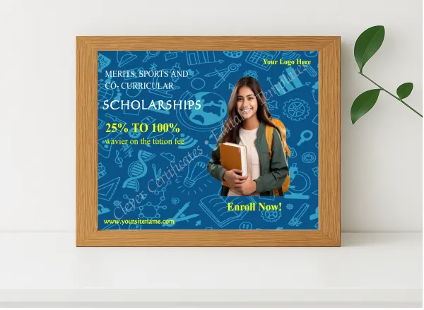 Realistic mockup featuring Editable 25 To 100 Percent Scholarships Facebook Post  displayed within a modern frame, set against a minimalistic background.