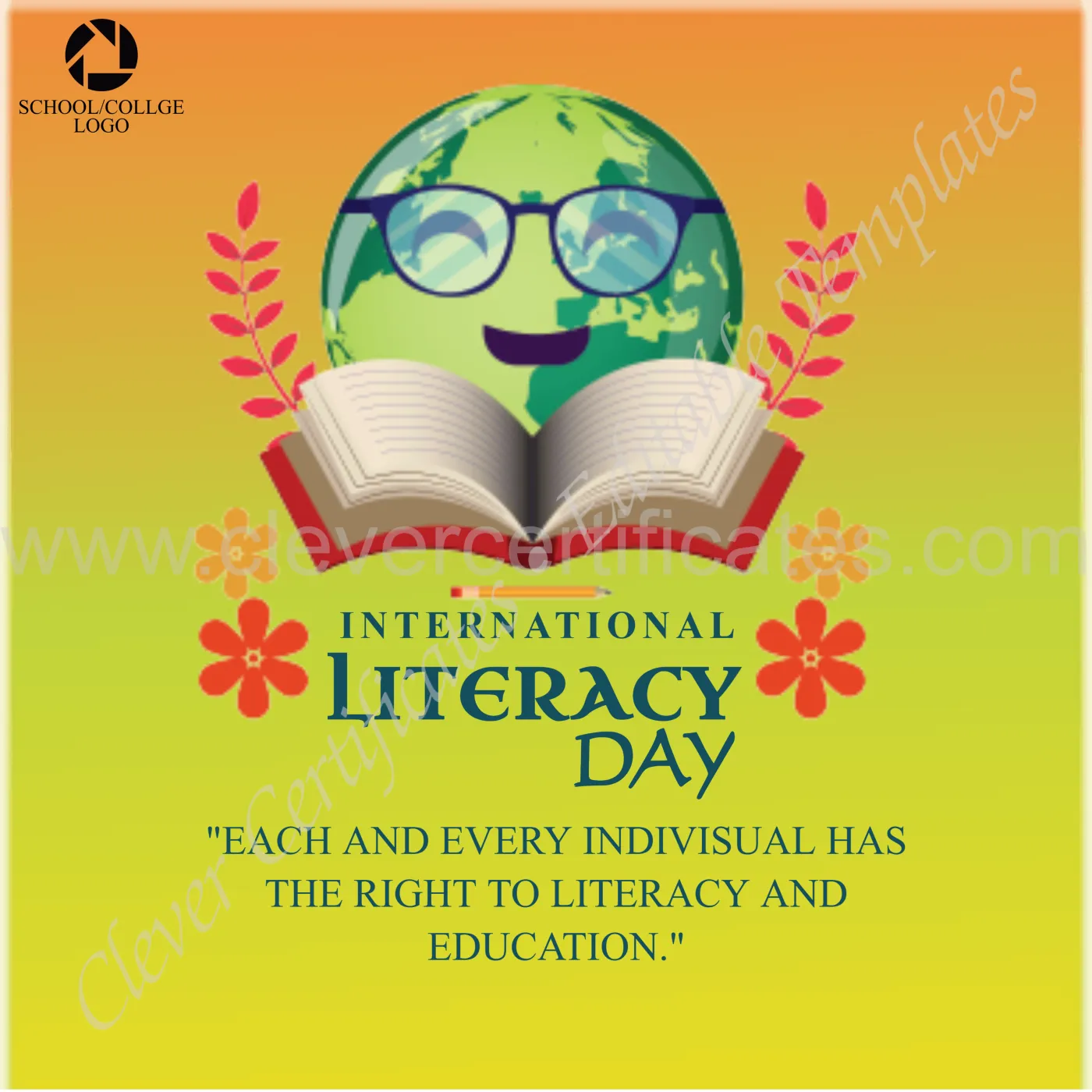 Editable International Literacy Day Instagram Post — Certificate Template Preview