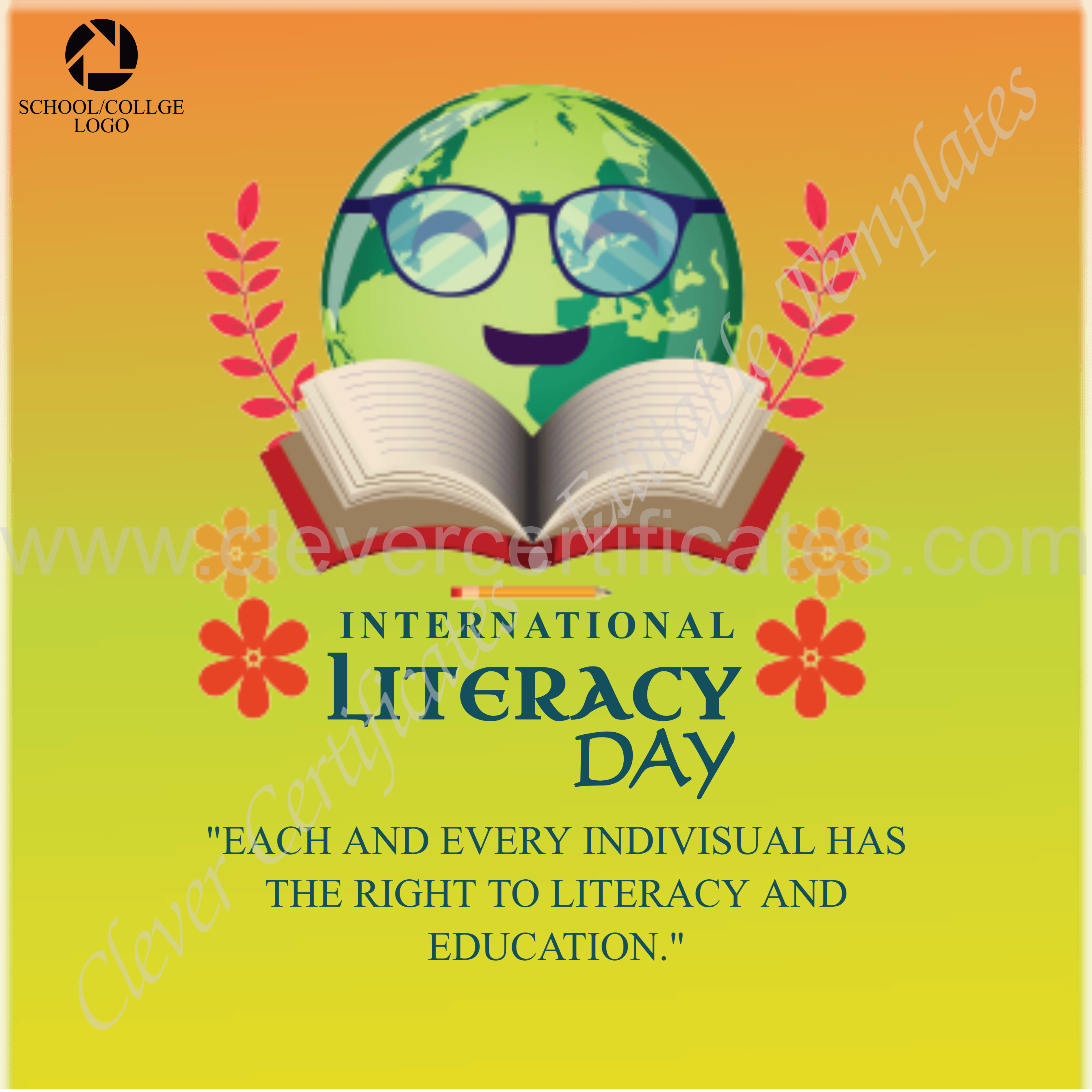 Editable International Literacy Day Instagram Post — Certificate Template Preview