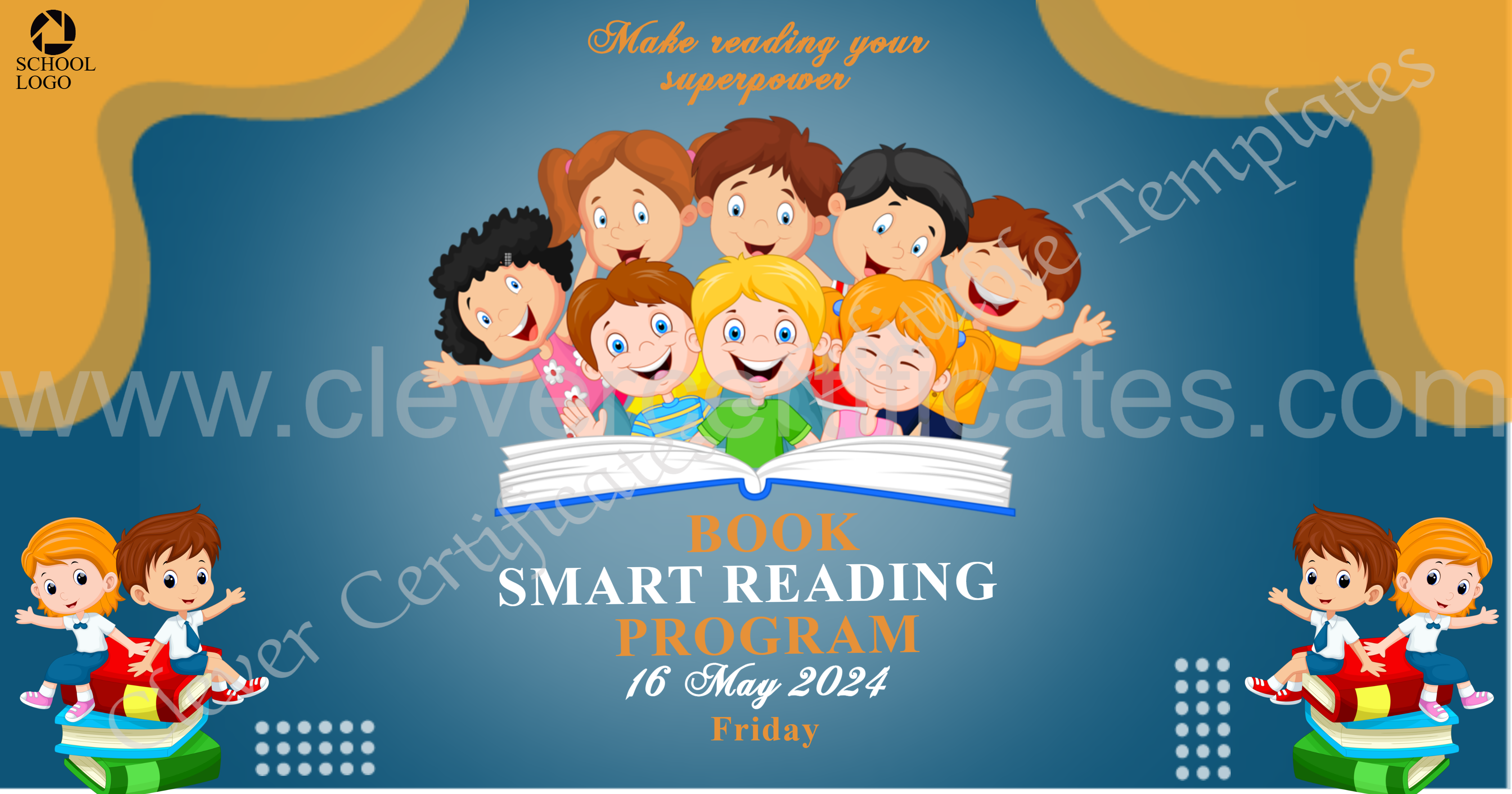 Editable School Book Smart Reading Facebook Post  — Certificate Template Preview