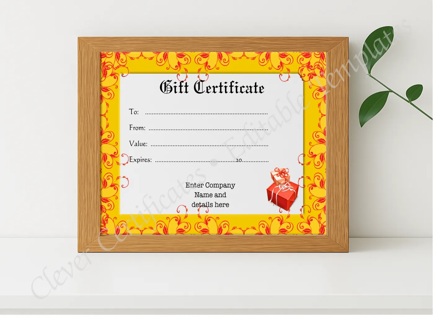 Realistic mockup featuring Gift Voucher Hand Written displayed within a modern frame, set against a minimalistic background.