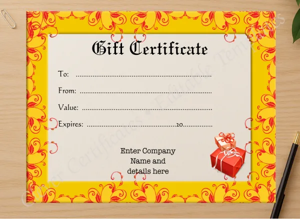 Professional preview of Gift Voucher Hand Written certificate on high-quality stationery paper, ideal for showcasing the final look.
