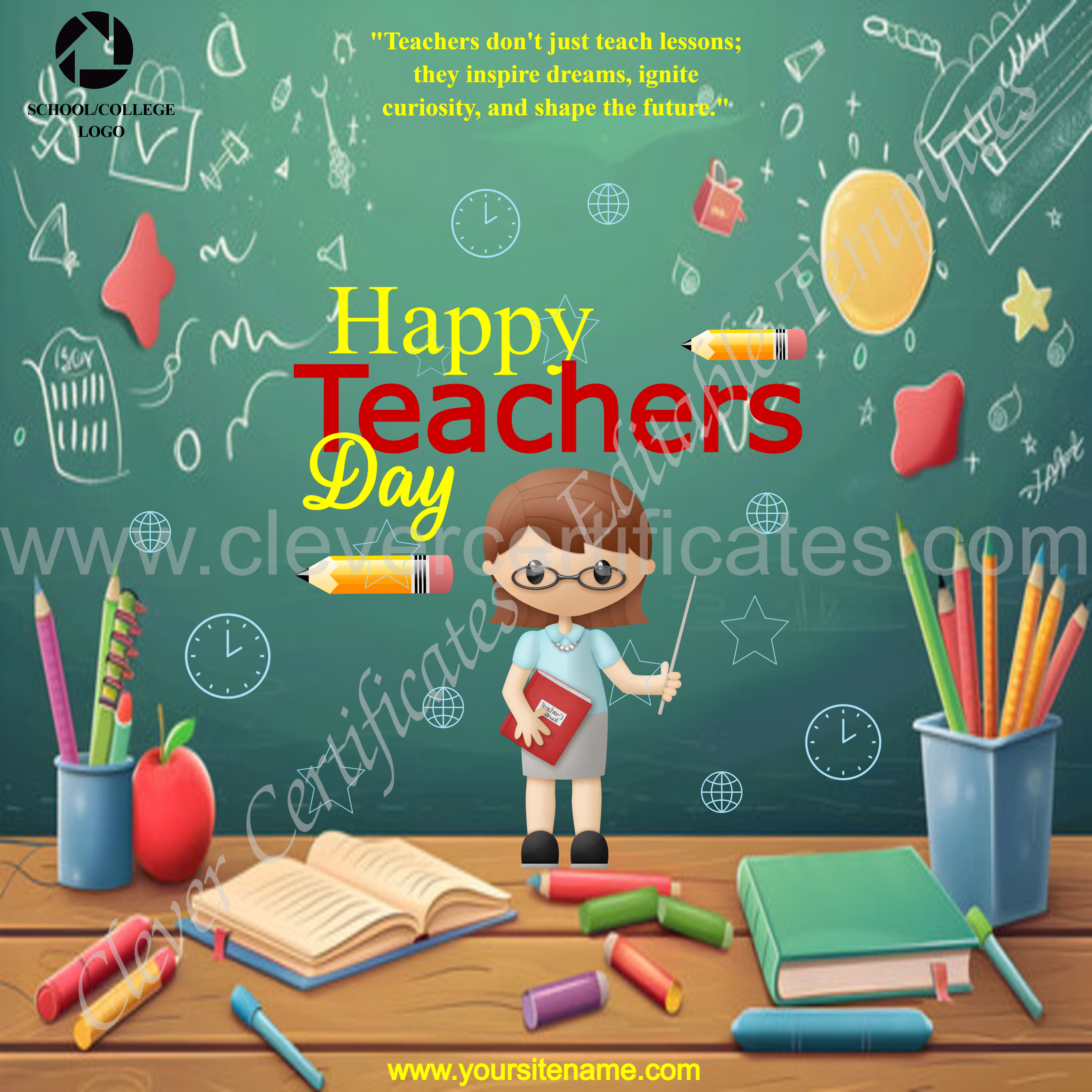 Editable World Tachers Day Instagram Post — Certificate Template Preview