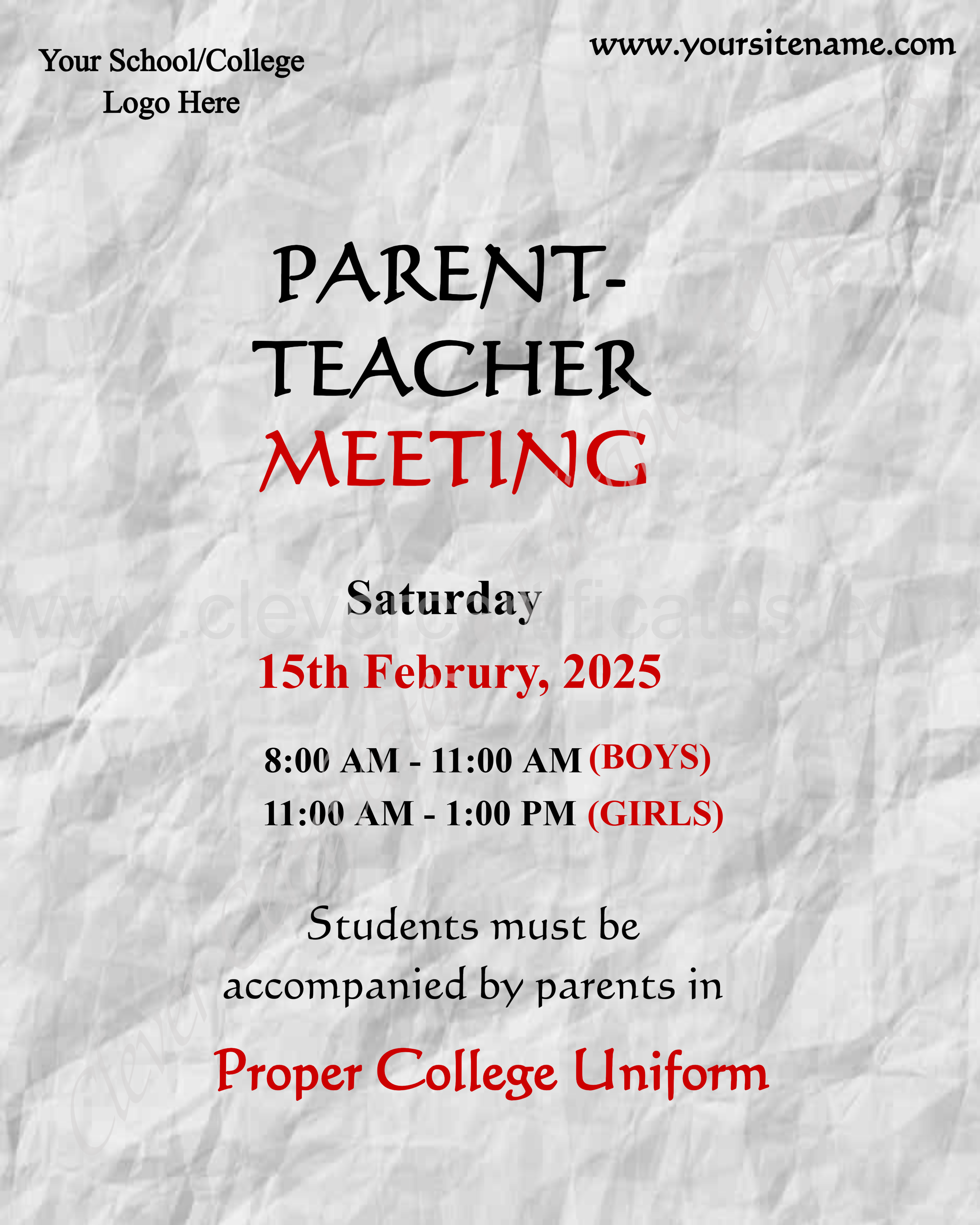 Editable Parent Teacher Meeting Instagram Post — Certificate Template Preview