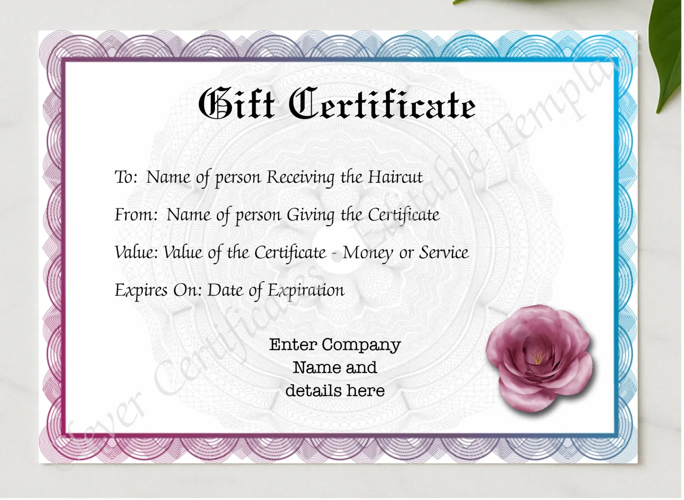 Gift Voucher Typed presented in a sleek wooden frame, elegantly arranged on a stylish table.