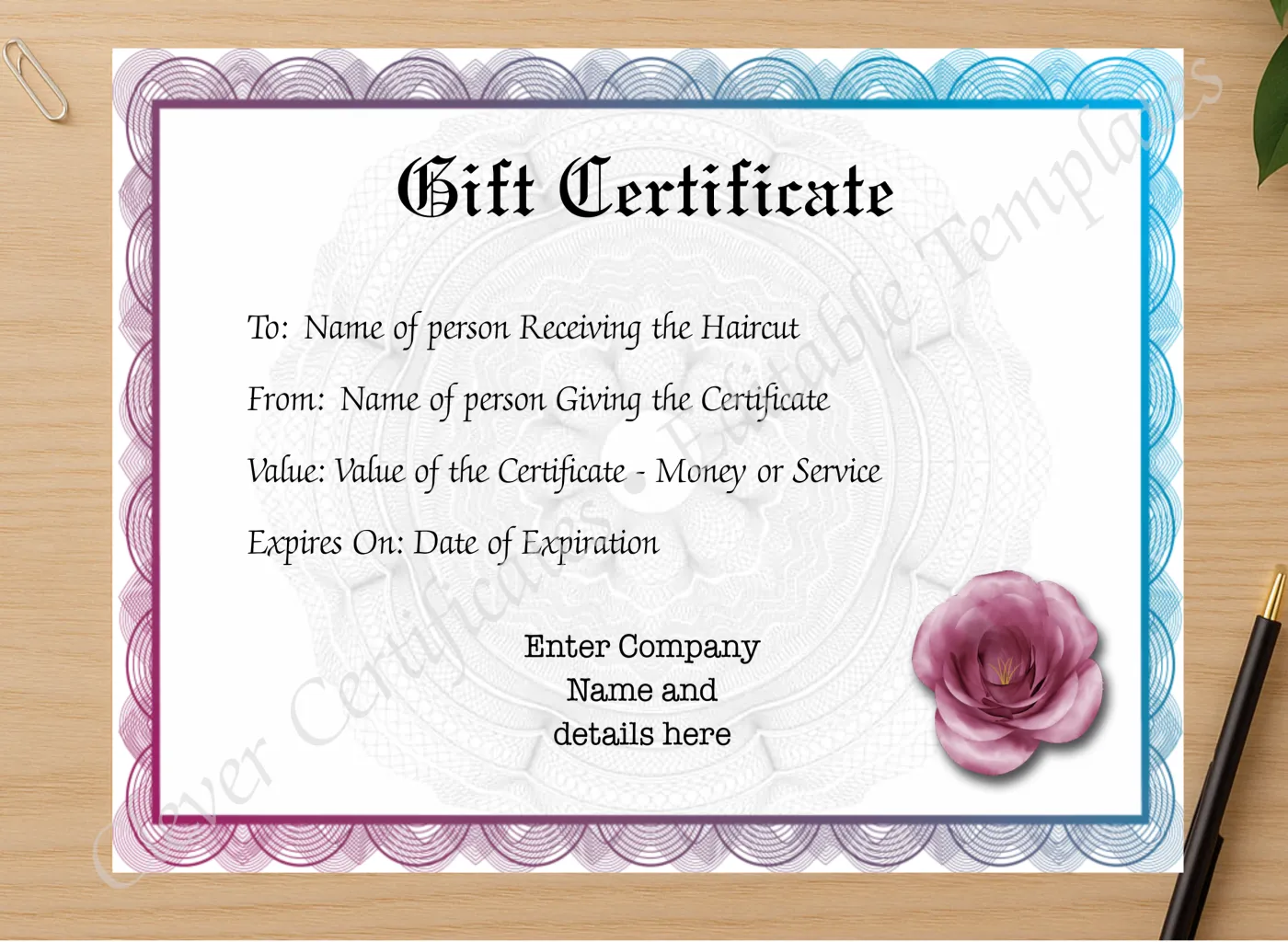 Professional preview of Gift Voucher Typed certificate on high-quality stationery paper, ideal for showcasing the final look.
