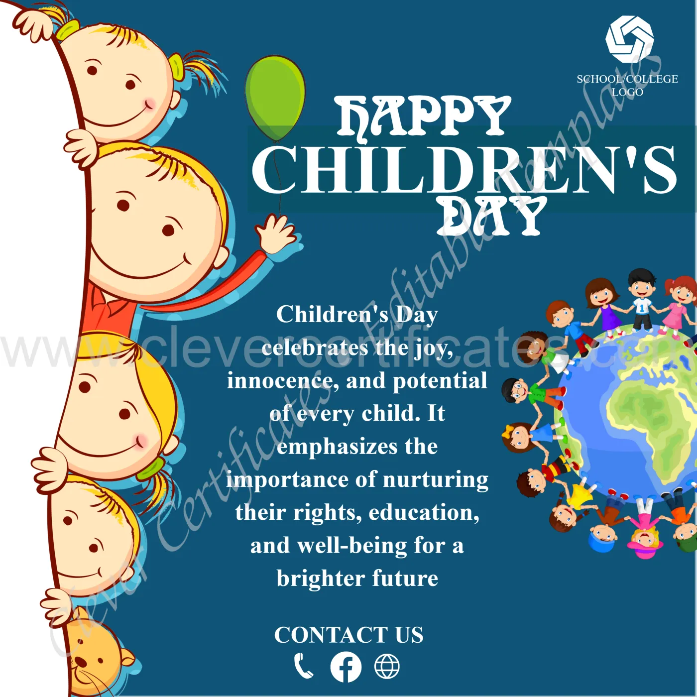 Editable Children Day Instagram Post — Certificate Template Preview