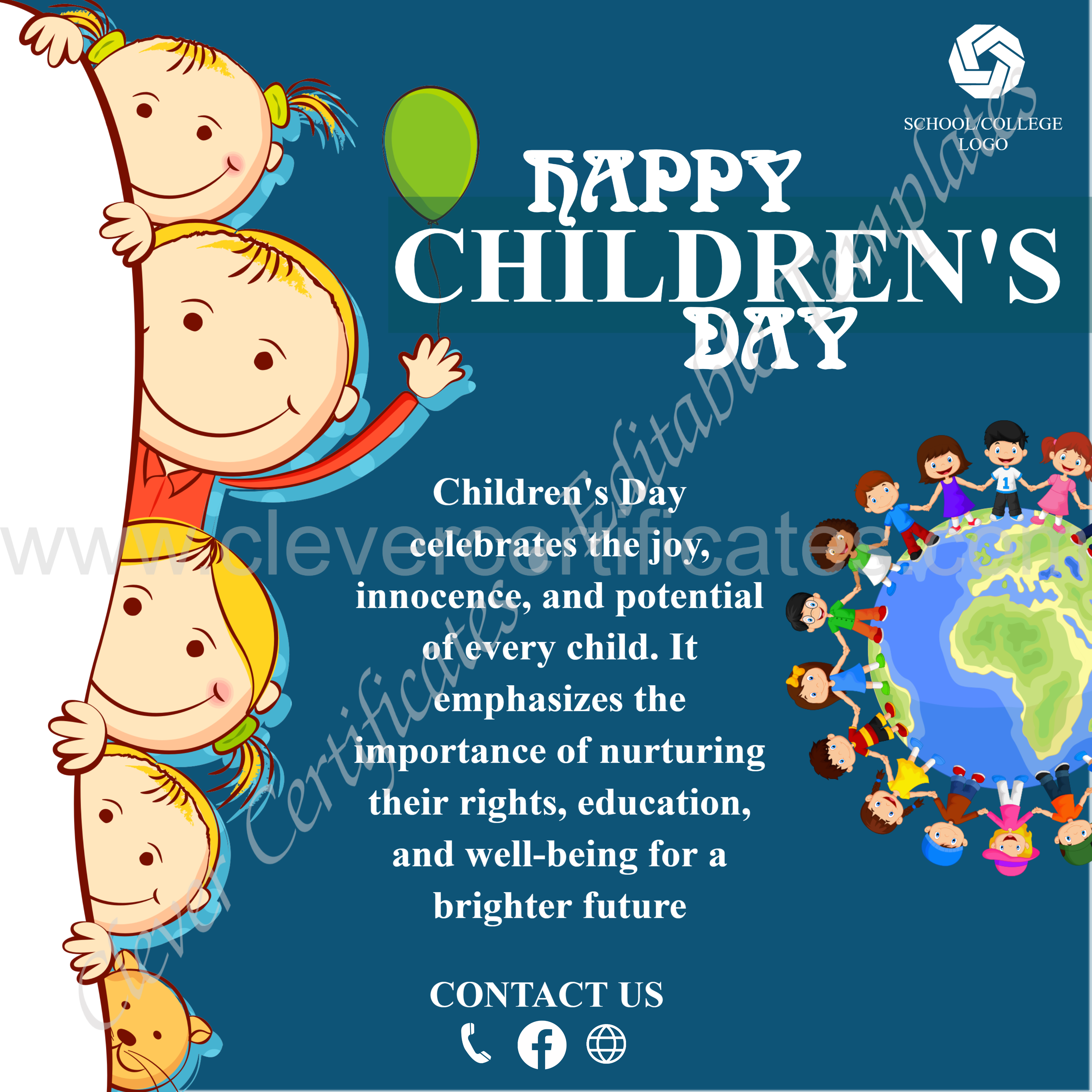 Editable Children Day Instagram Post — Certificate Template Preview