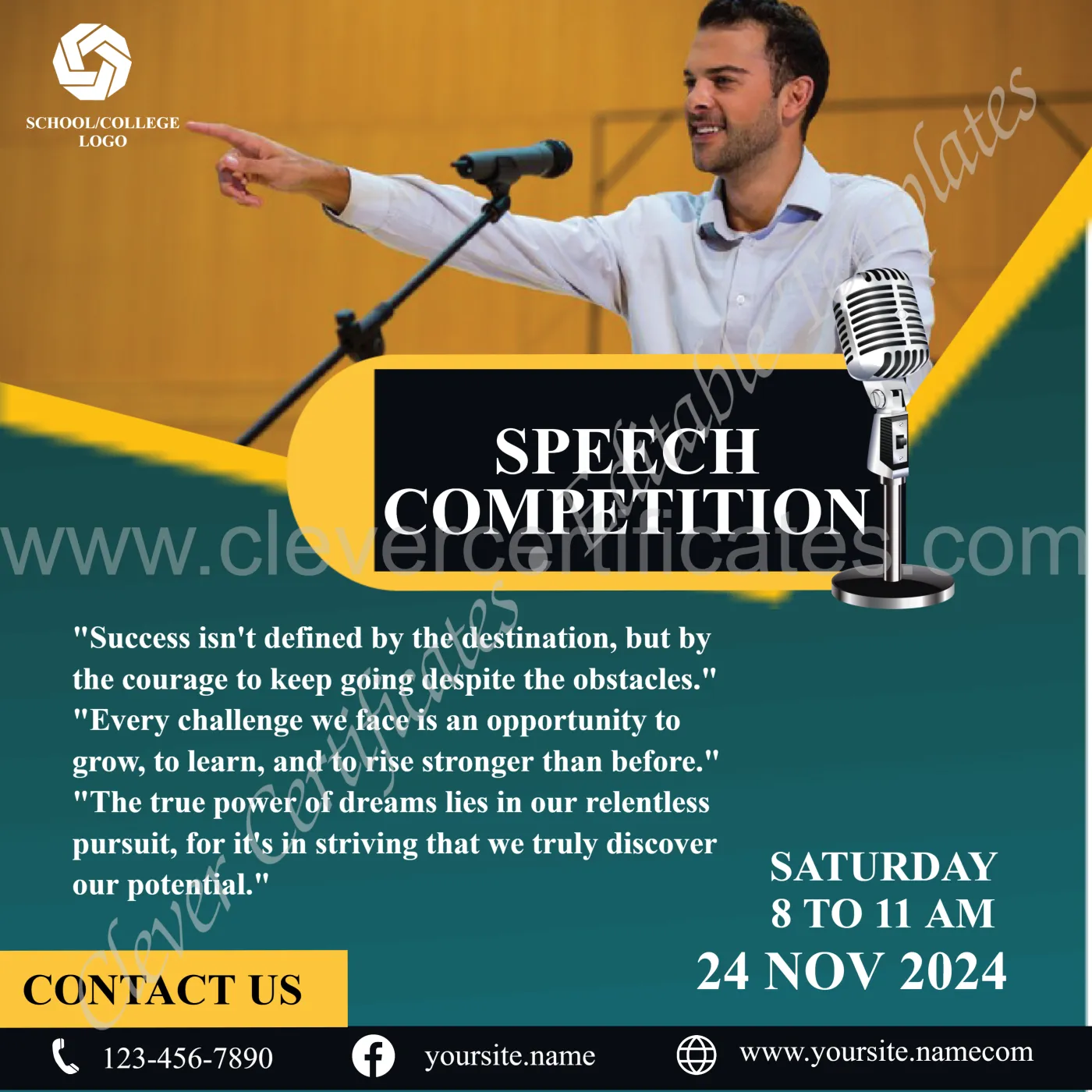 Editable Speech Competition Instagram Post — Certificate Template Preview