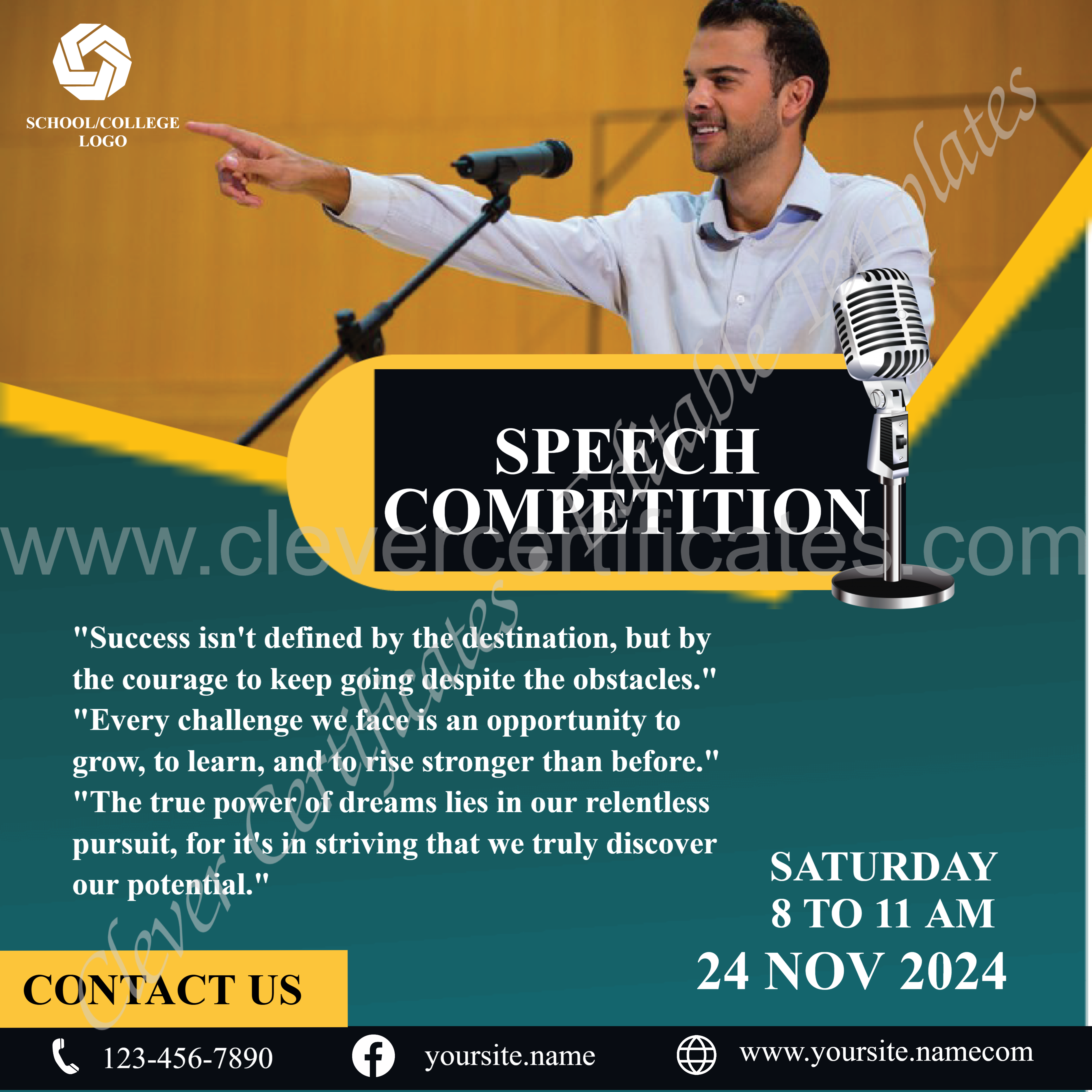 Editable Speech Competition Instagram Post — Certificate Template Preview