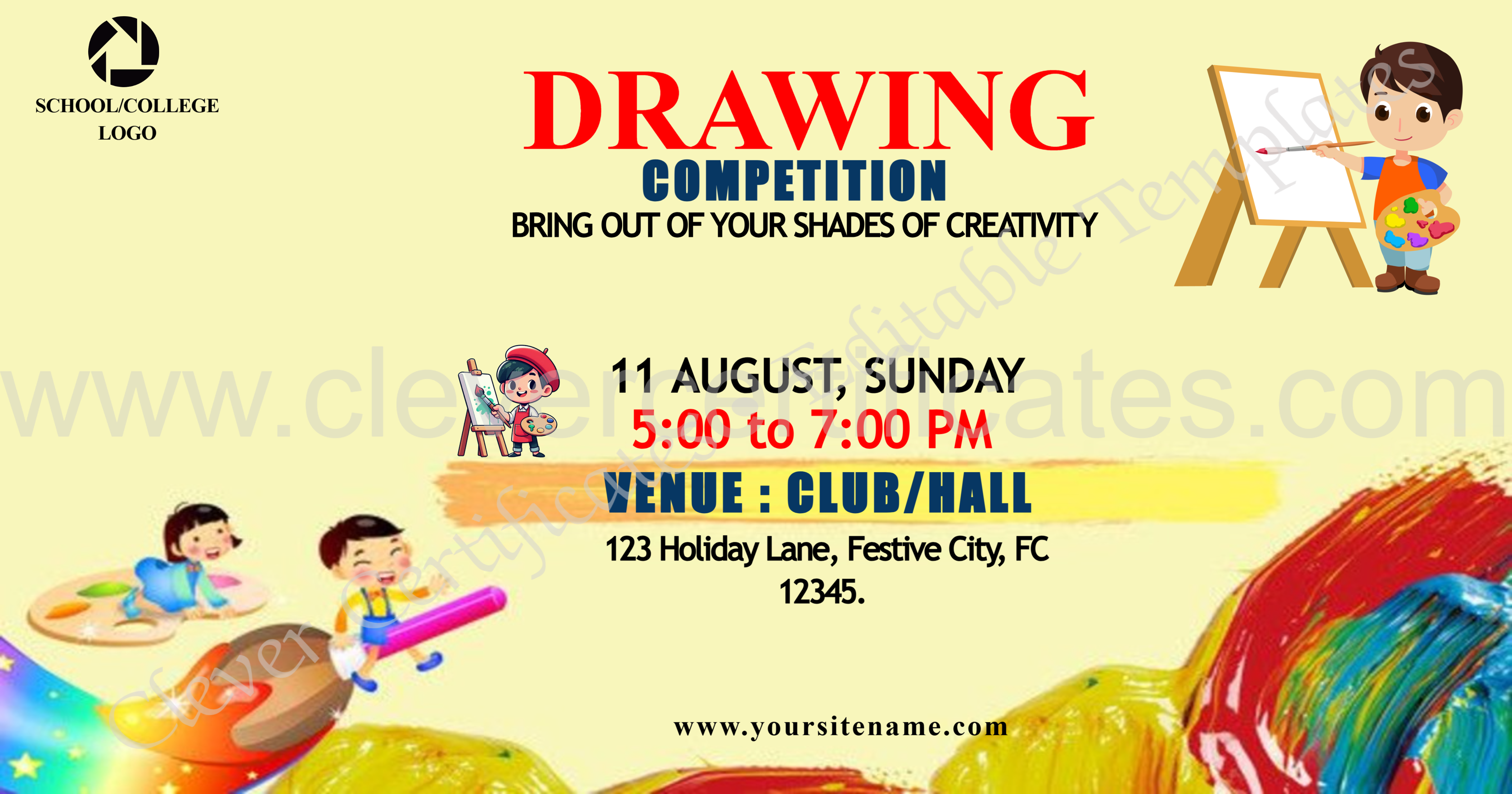 Editble Drawing Competition Day Facebook Post — Certificate Template Preview