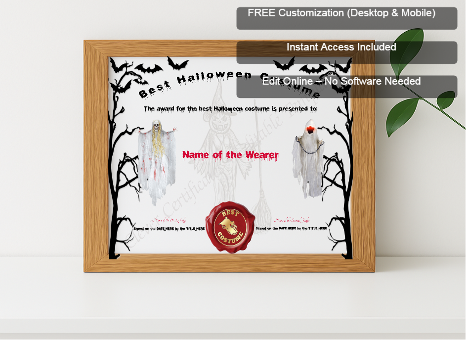 Premium mockup with Free Editor badge stack for Best Halloween Costume Award