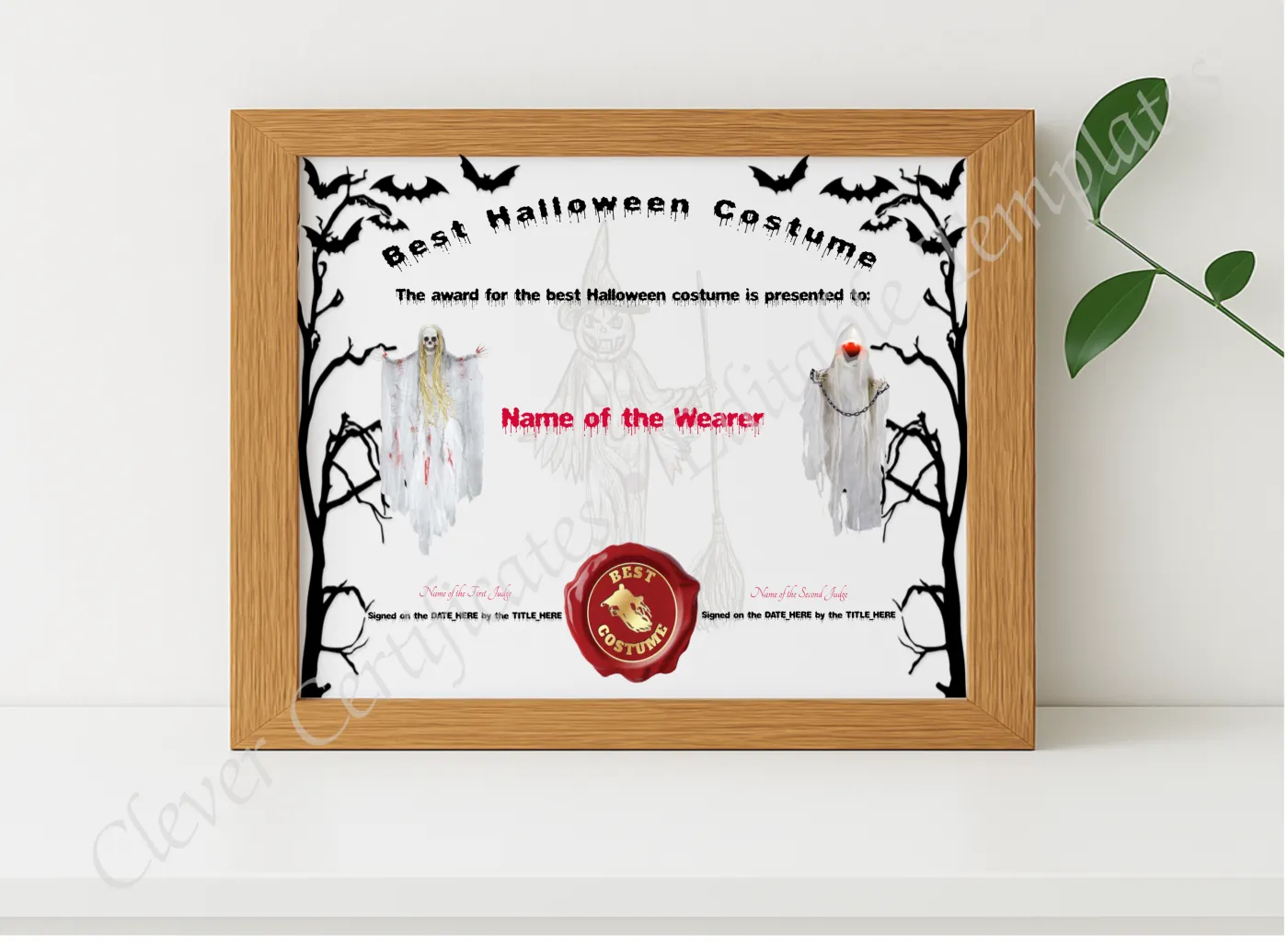 Realistic mockup featuring Best Halloween Costume Award displayed within a modern frame, set against a minimalistic background.