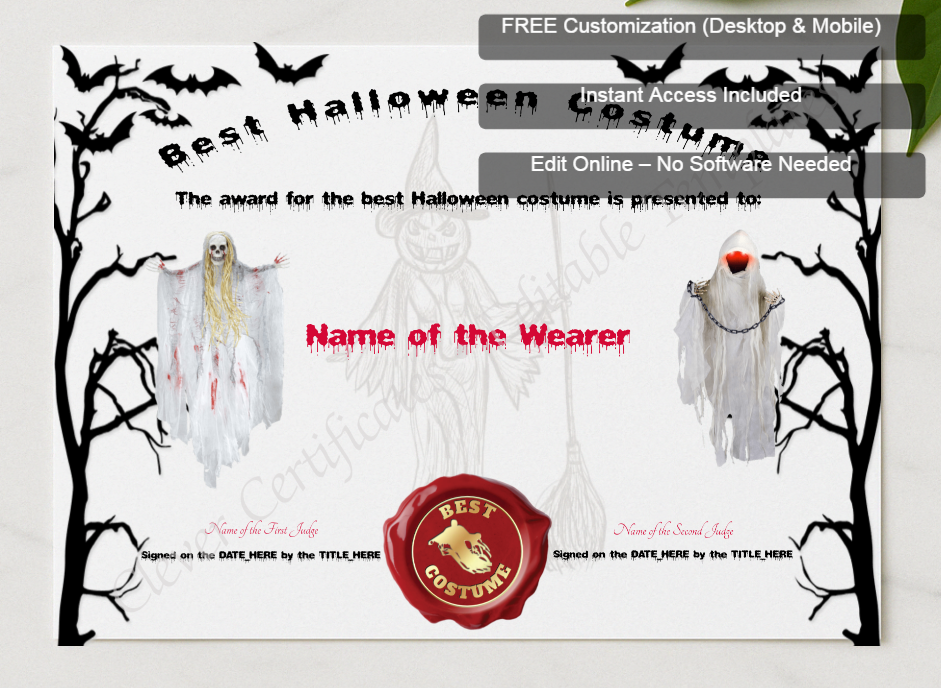 Framed preview featuring Free Editor badge stack for Best Halloween Costume Award