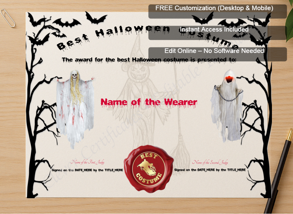 Zoomed preview with Free Editor badge stack for Best Halloween Costume Award