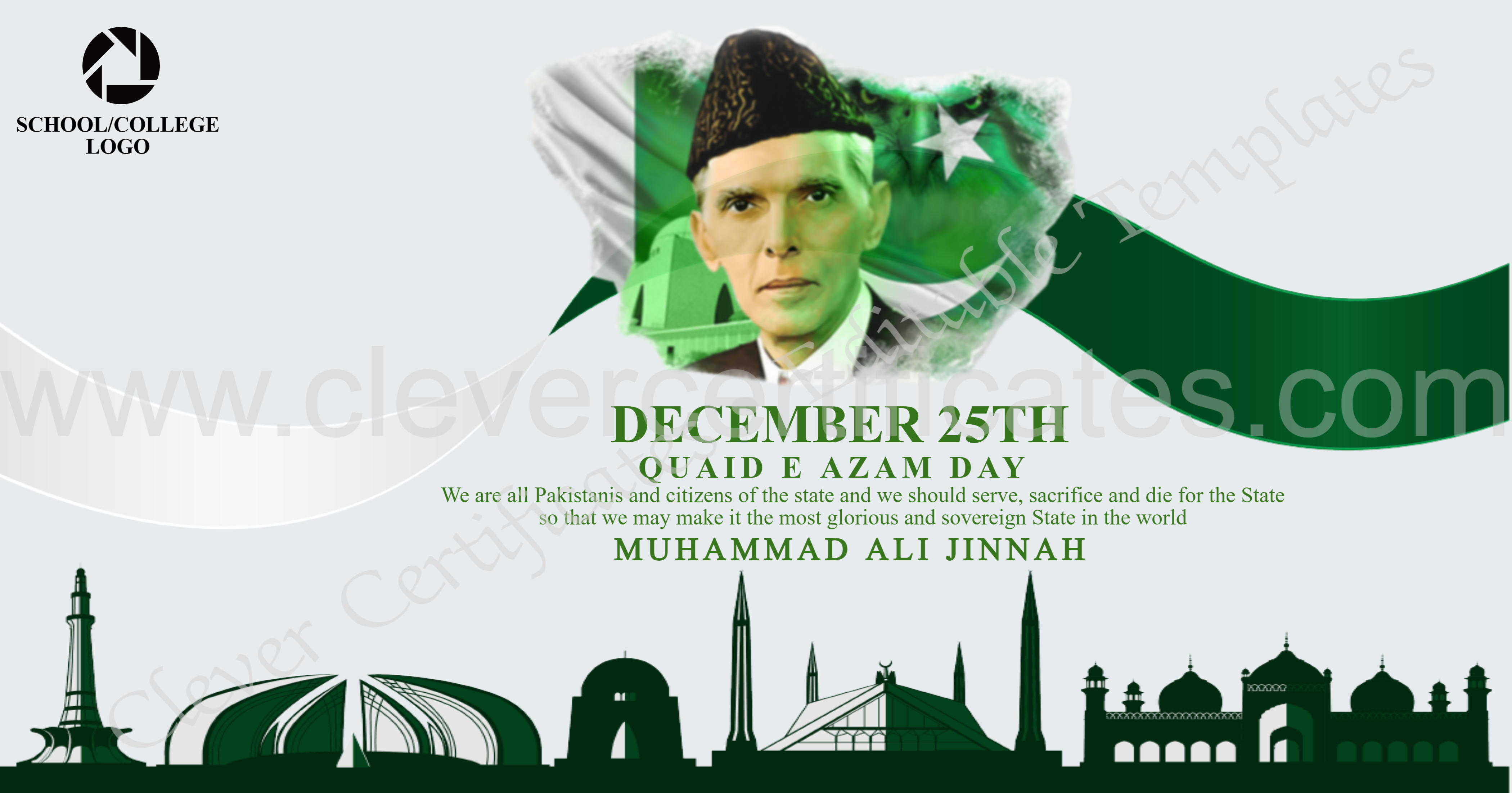 Editable Quaid E Azam  Day Facebook Post — Certificate Template Preview