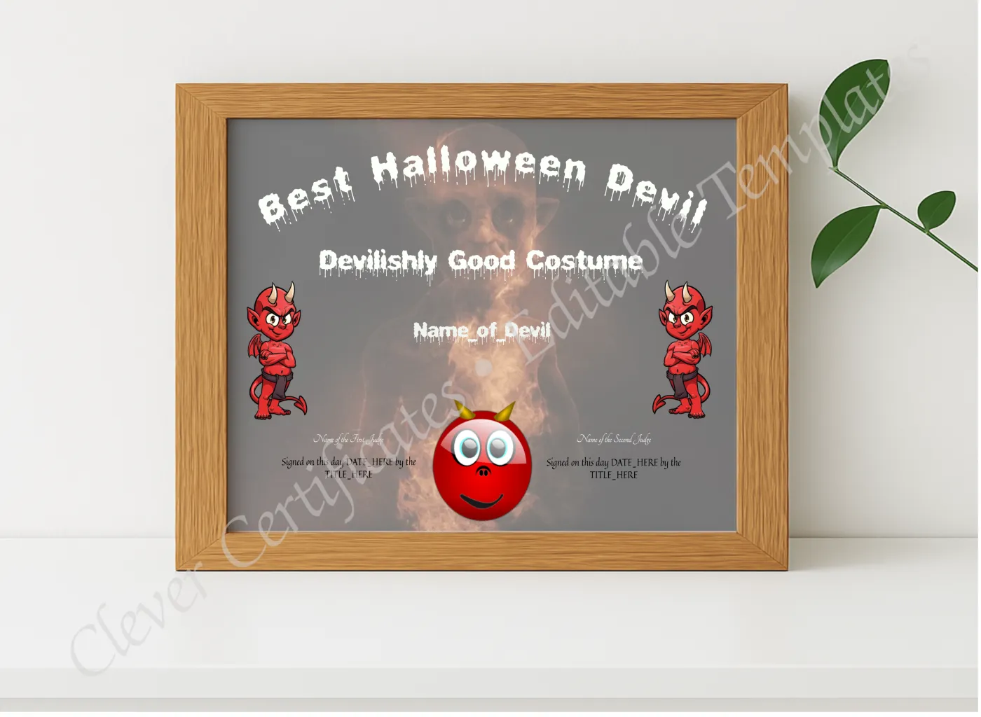 Realistic mockup featuring Best Halloween Devil Award displayed within a modern frame, set against a minimalistic background.