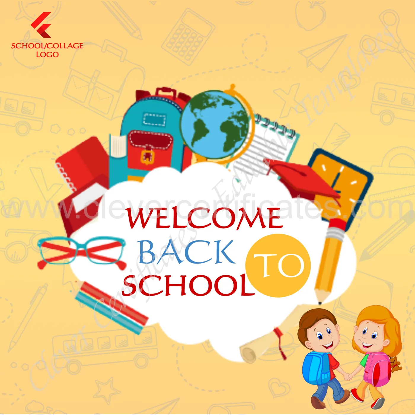Editable Welcome Back To School Instagram Post — Certificate Template Preview