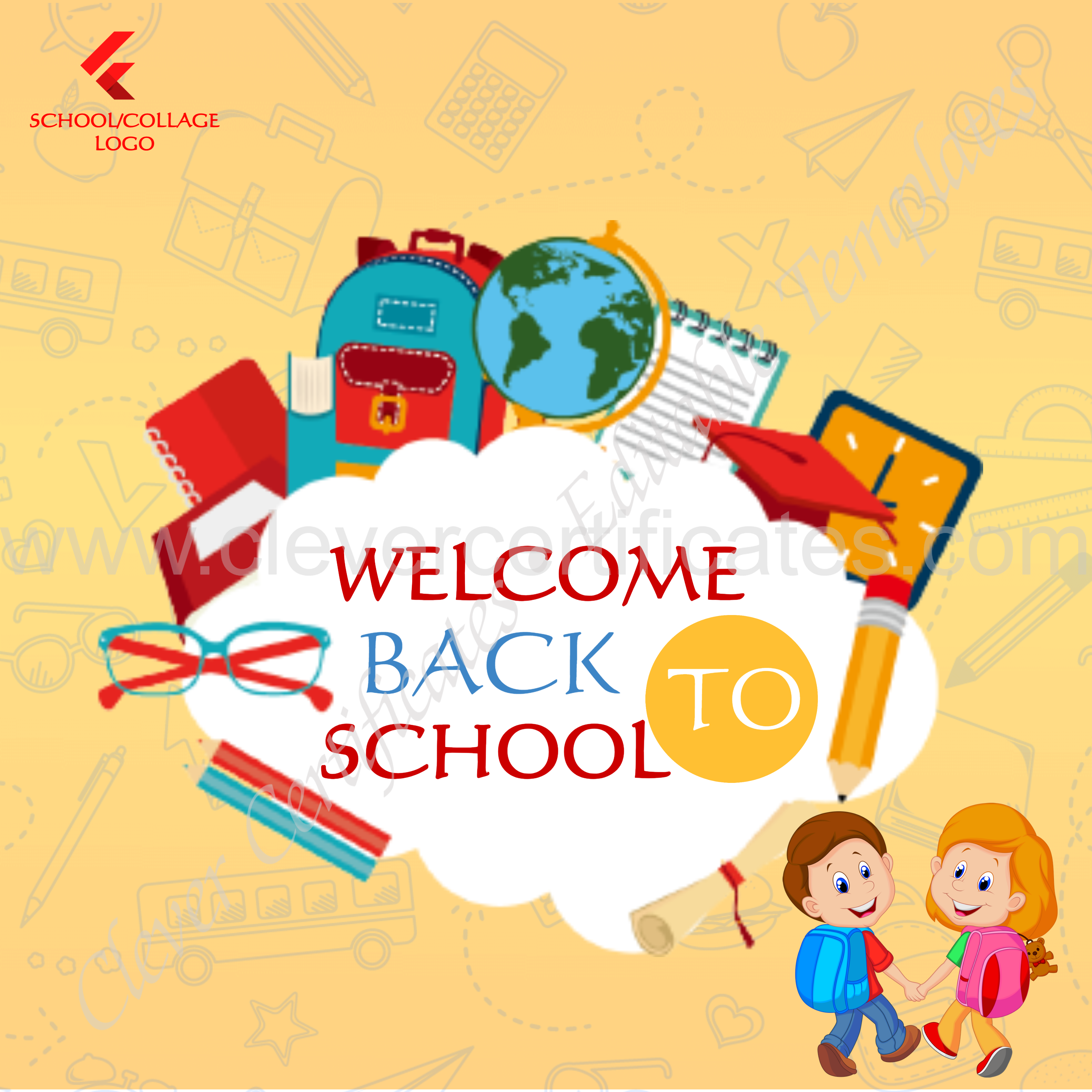 Editable Welcome Back To School Instagram Post — Certificate Template Preview
