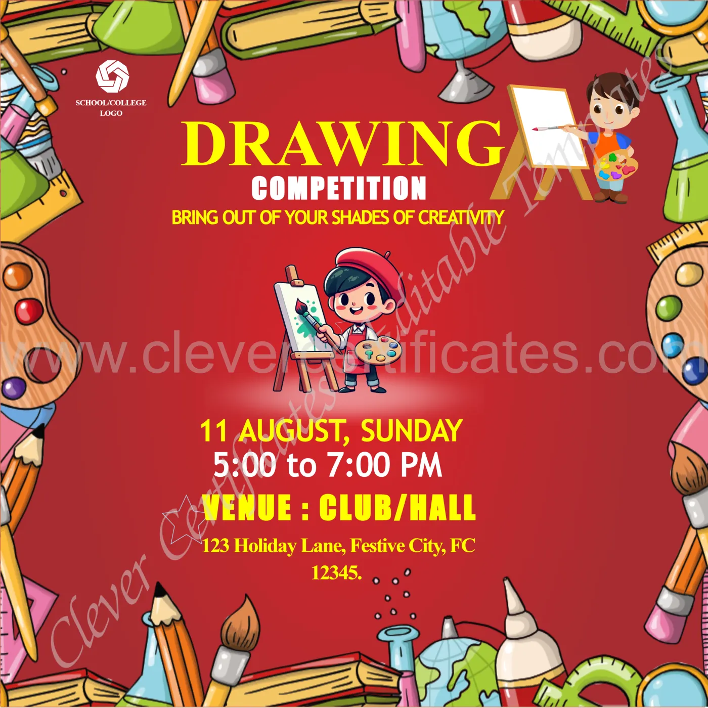 Editable Drawing Competition Instagram Post — Certificate Template Preview