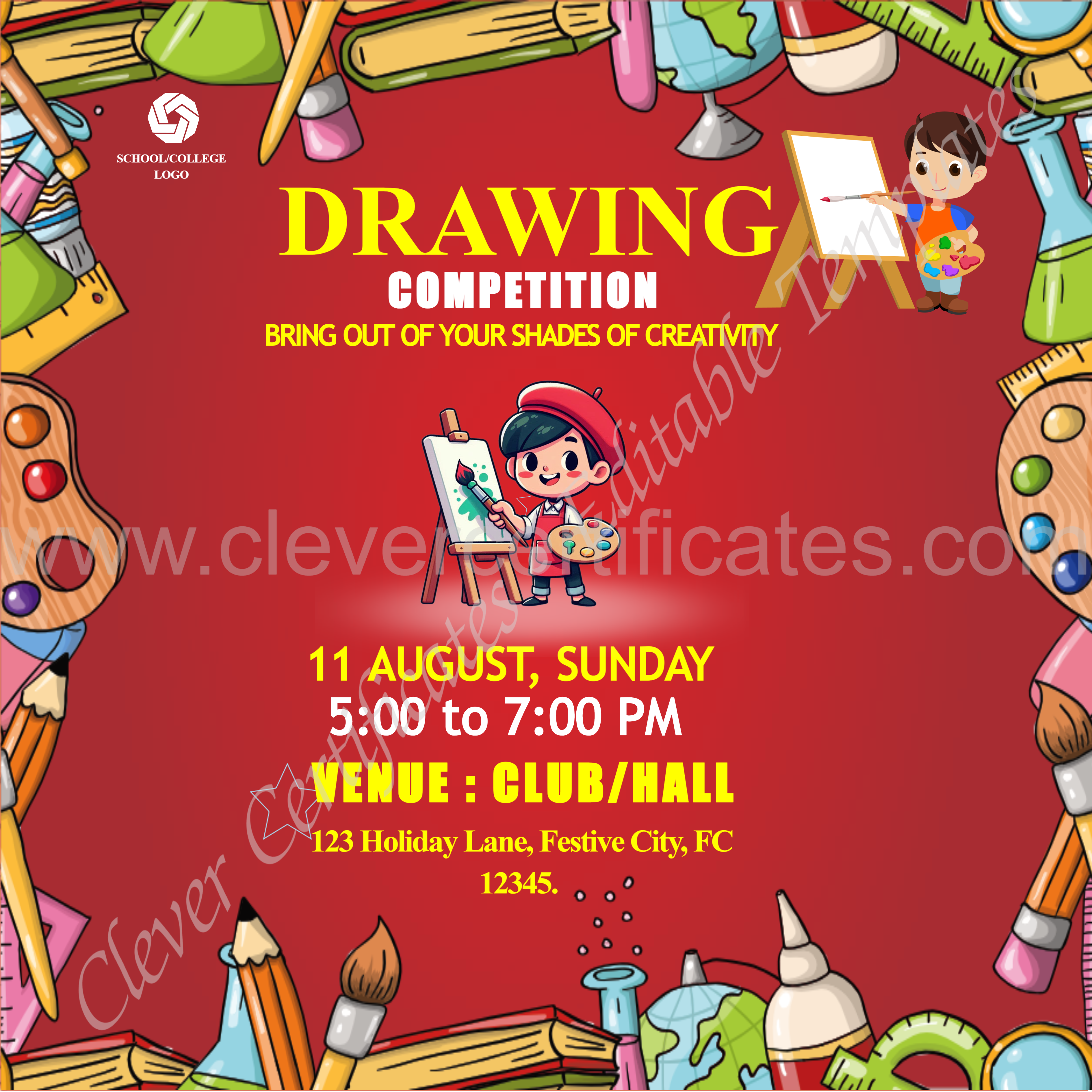 Editable Drawing Competition Instagram Post — Certificate Template Preview