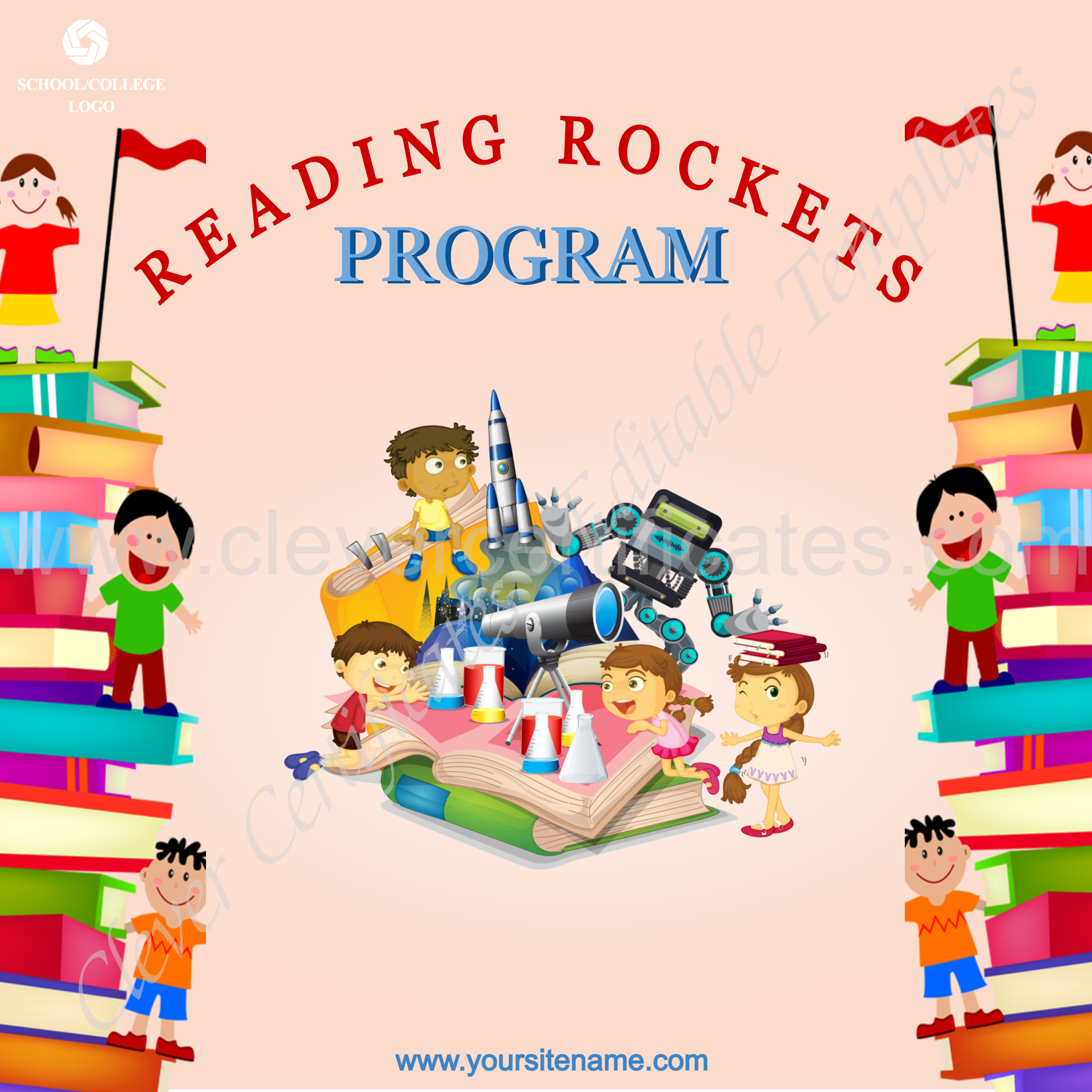 Editable Reading Rocket Program Instagram Post — Certificate Template Preview