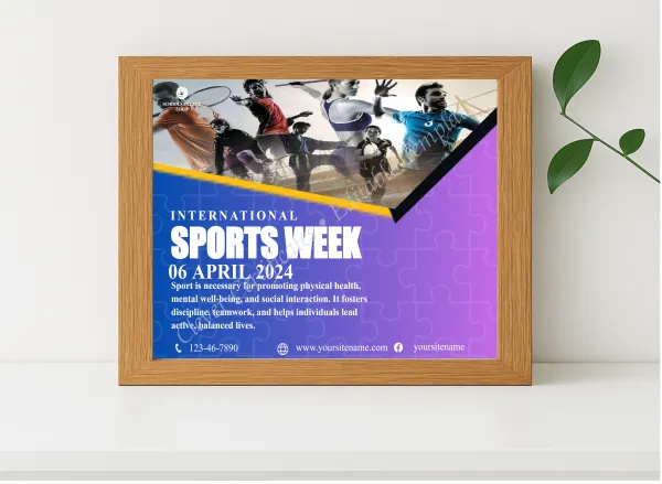 Realistic mockup featuring Editable Sports Week Instagram Post displayed within a modern frame, set against a minimalistic background.