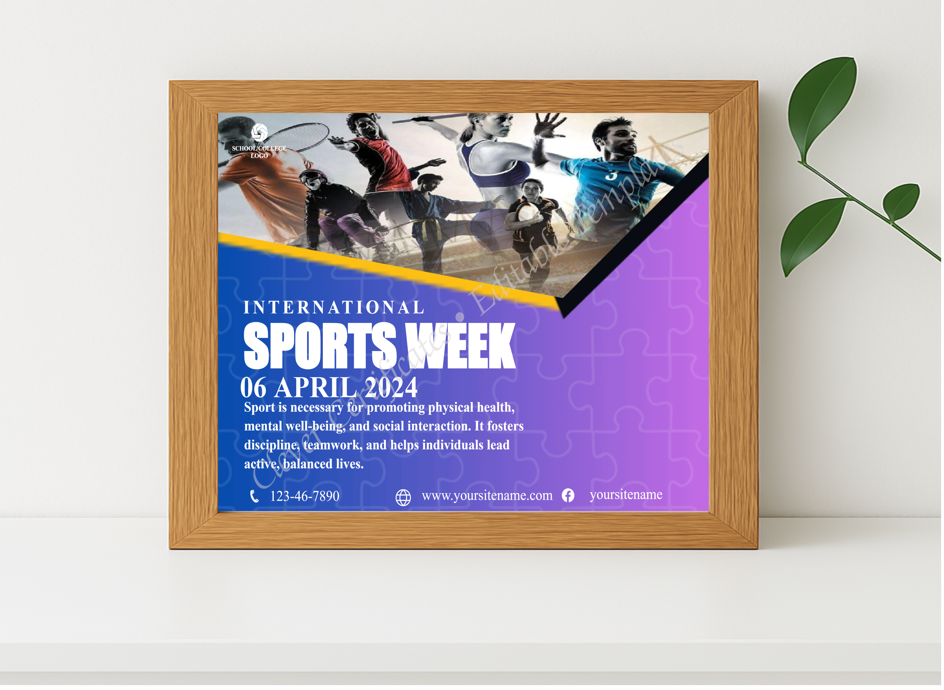 Realistic mockup featuring Editable Sports Week Instagram Post displayed within a modern frame, set against a minimalistic background.