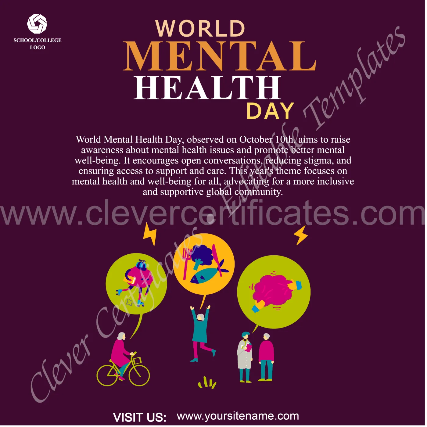 EDITABLE WORLD MENTAL HEALTH DAY INSTAGRAM POST — Certificate Template Preview