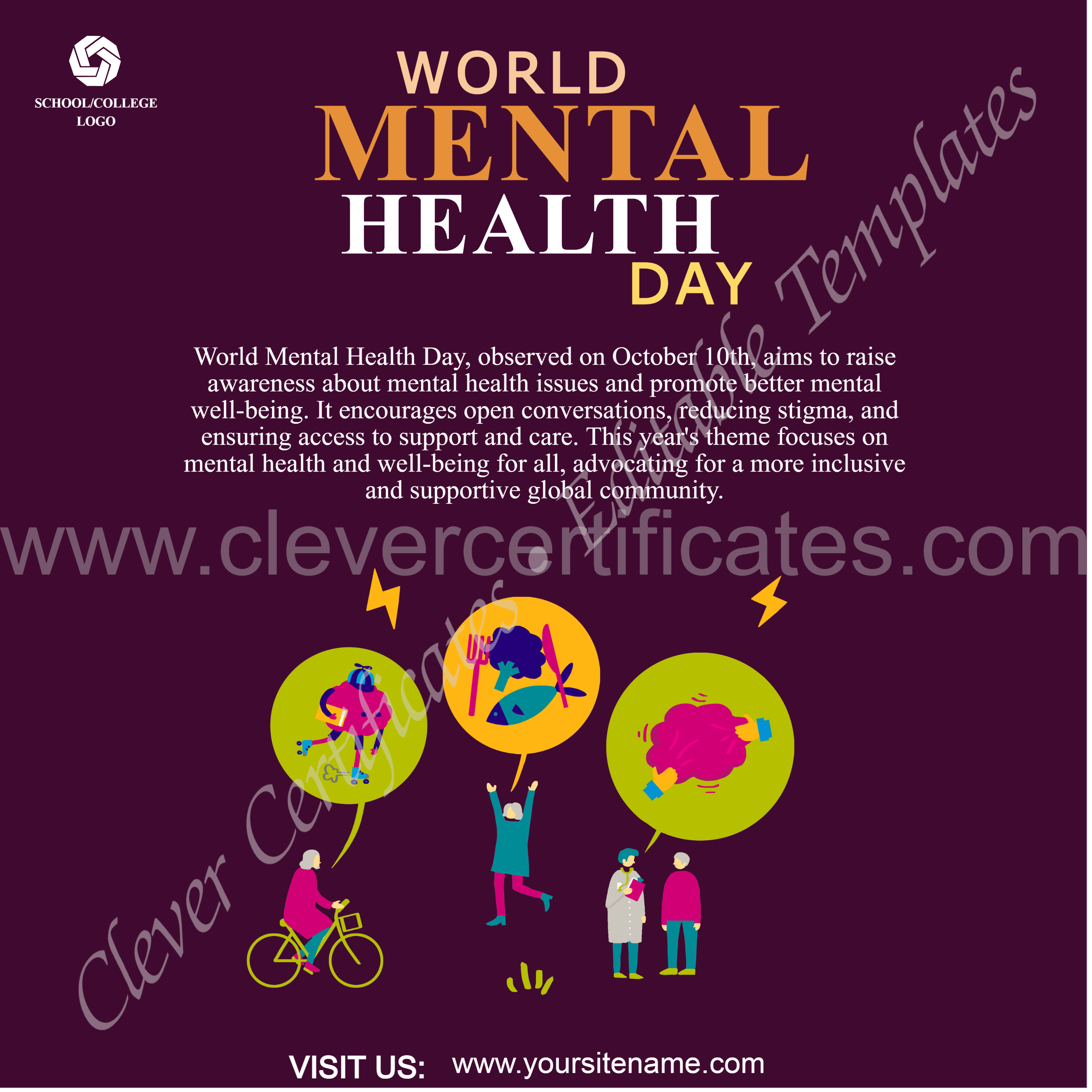 EDITABLE WORLD MENTAL HEALTH DAY INSTAGRAM POST — Certificate Template Preview